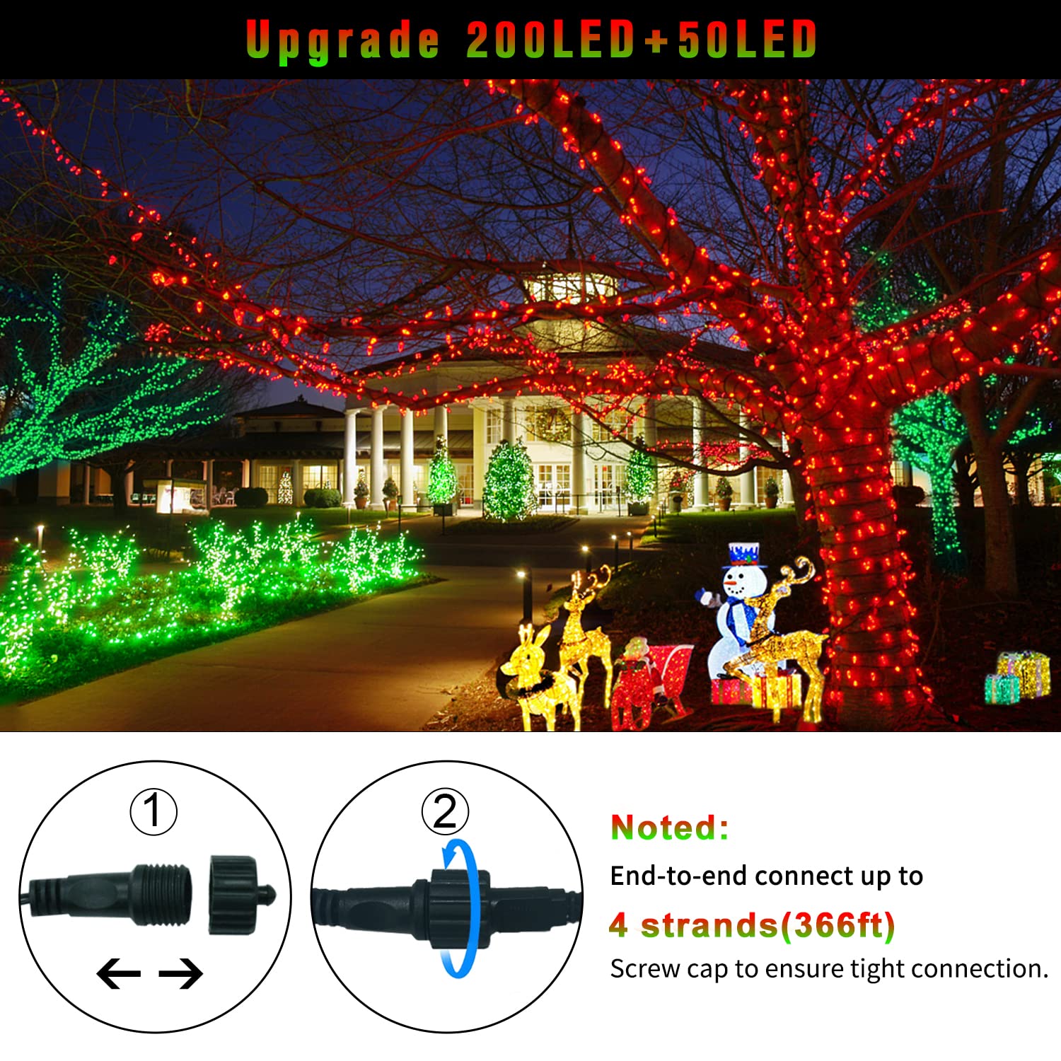 Jmexsuss 91.5Ft 250 Led Color Changing Halloween String Lights, 15 Modes Red & Green Halloween Lights Outdoor Waterproof With Music Modes, Remote Control Halloween Tree Lights For Halloween Decoration