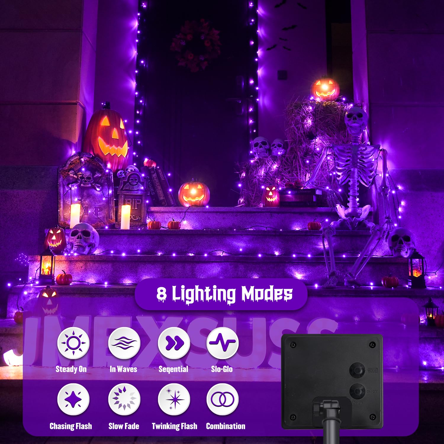 JMEXSUSS Solar String Lights 400 LED 151FT 2 Pack Purple Waterproof 8 Modes for Halloween Patio Decorations Model JM-S-200