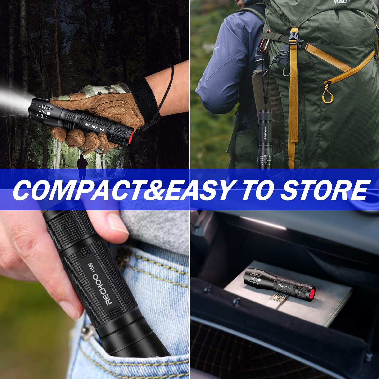 Rechoo Tactical Flashlights 2 Pack, Bright Zoomable Led Flashlights High Lumens With 5 Modes, Portable Small Flash Light For Camping Essential, Camping Flashlight