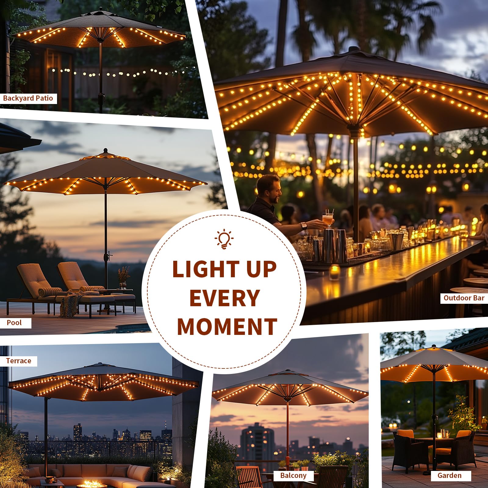 Patio Umbrella Lights 120 LED Cordless Lights for Outdoor Umbrella with Remote Control Battery Operated Parasol Ambient Lighting