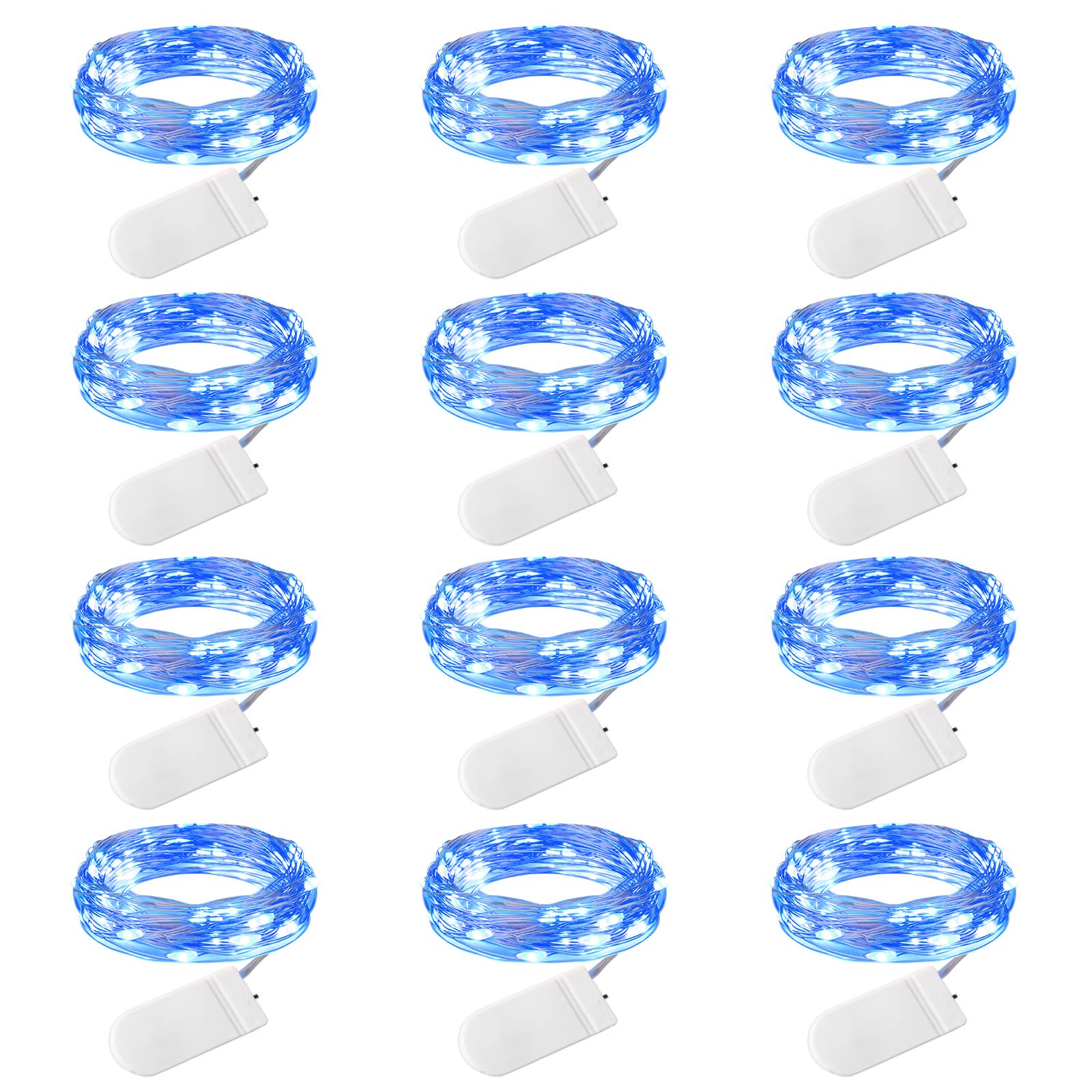 Brightown LED Fairy Lights, 12 Pack, 7 Feet, 20 Lights, Waterproof, Silver Wire, Blue