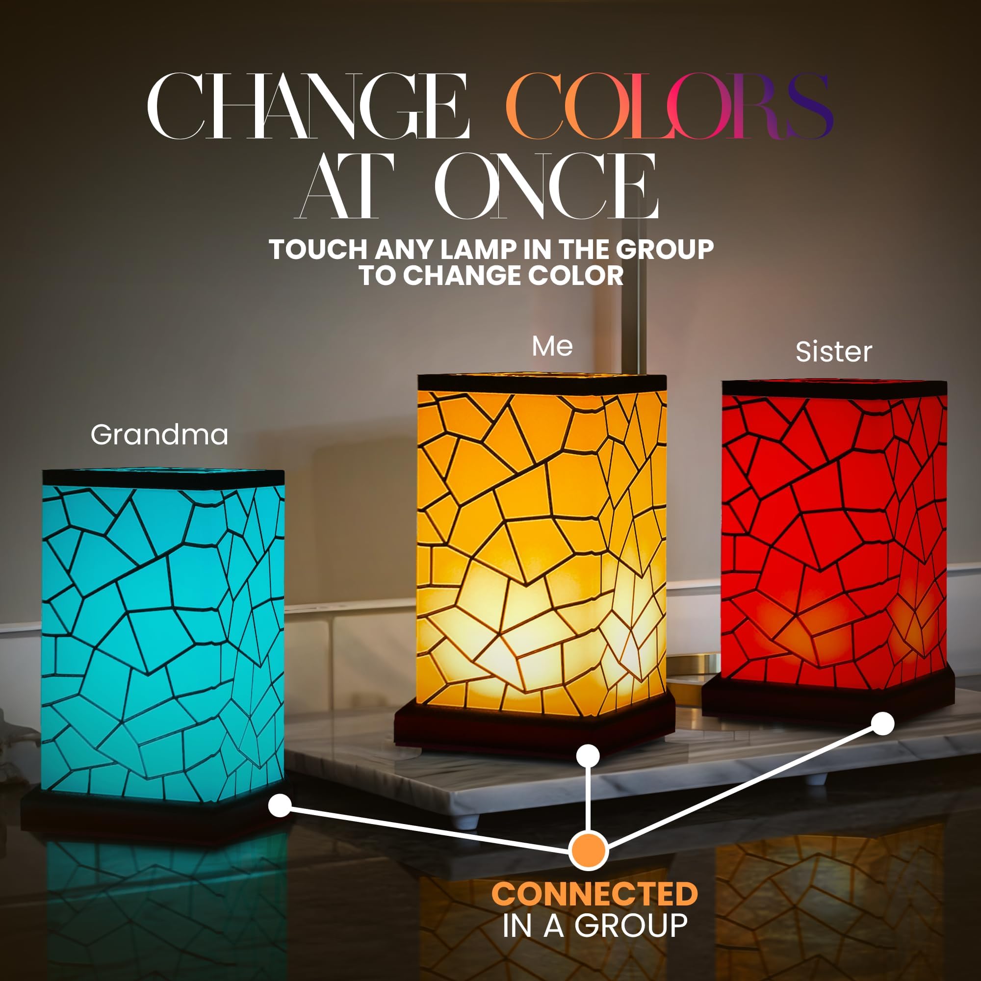Friendship Lamp? Wi-Fi Touch Lamp - LED Light for Long-Distance Connection, Set of 3, Acrylic, 200+ Colors