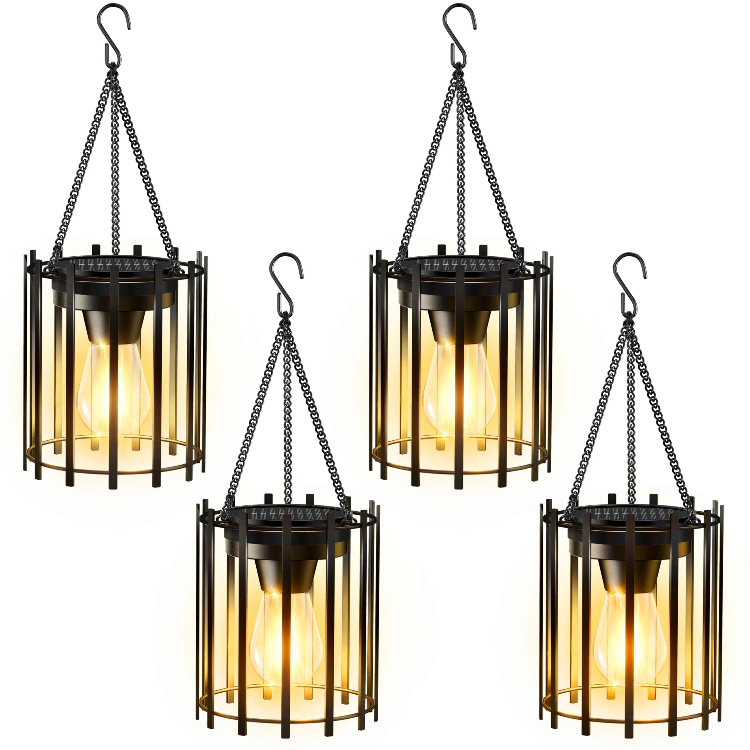 KOOPER Solar Lanterns Outdoor Waterproof, 4 Pack Upgraded Bright Hanging Solar Lights Outdoor Lantern, Metal Outdoor Solar Lante
