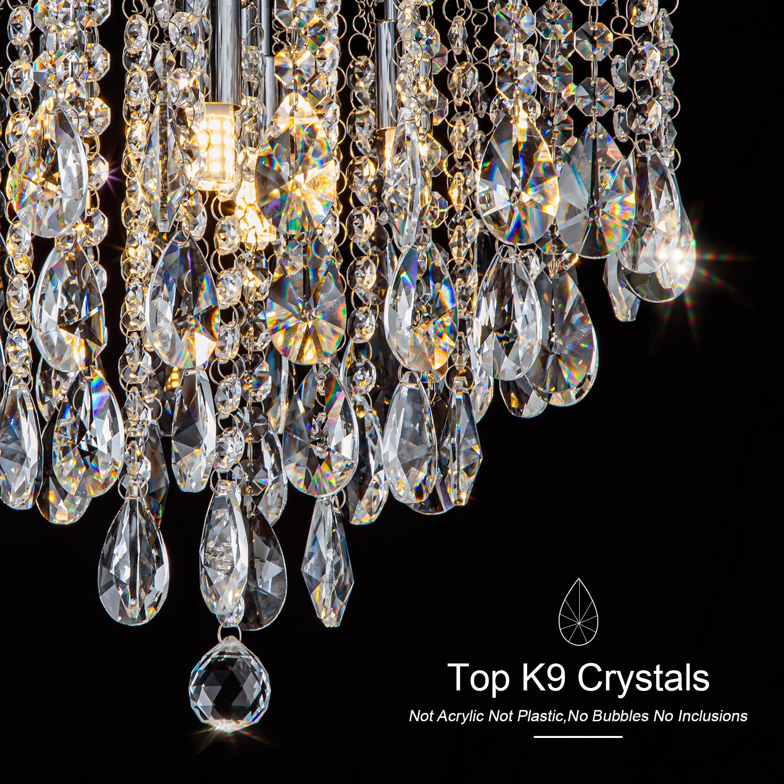 NSRCE 4-Light Crystal Flush Mount Chandelier, 14" Modern Ceiling Lamp, Chrome Finish for Bedroom, Dining Room, Bathroom, Living Room