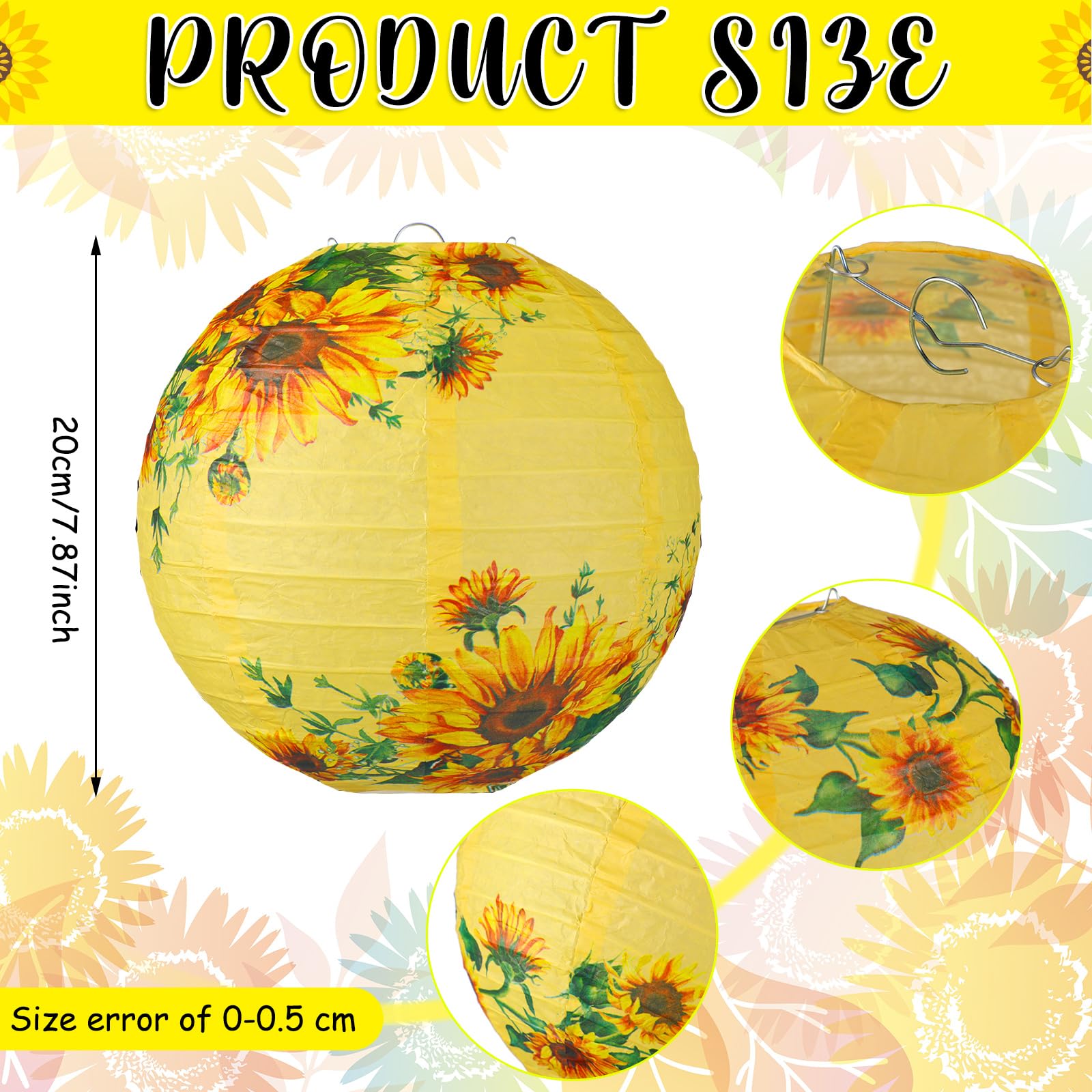 Panelee 12 Pcs Sunflower Paper Lanterns Party Decorations 8 Inch Hanging Round Paper Lanterns Hanging Paper Party Decorations Fo