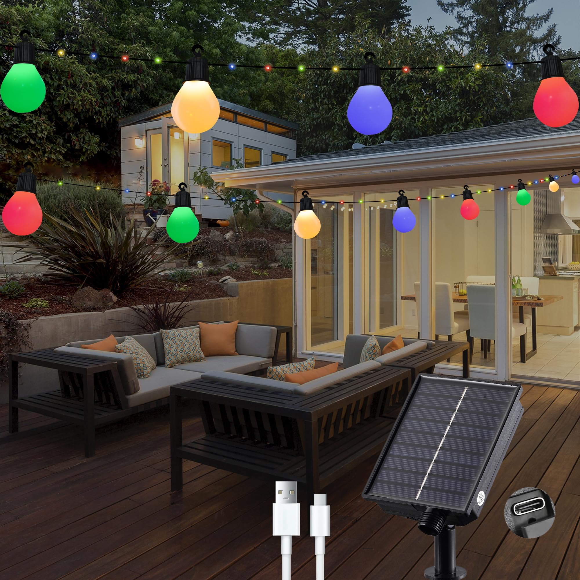 Solar Christmas Lights Outdoor With 20 G40 Bulbs Waterproof 33 Feet 100 Led Solar String Lights For Christmas Decorations Usb Port Solar Powered Lights For Outside Garden Backyard Party Decor