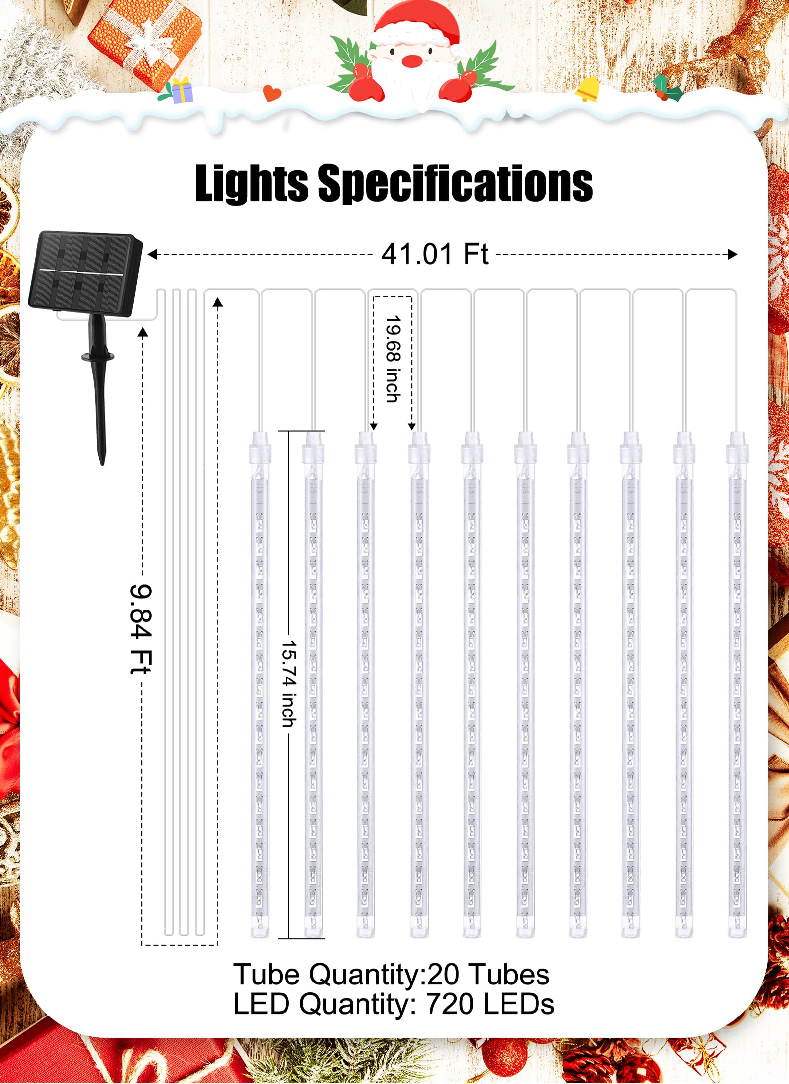 Minetom Solar Christmas Lights, 20 Tubes, 720 LED, 16 Inch, Waterproof, Blue, Outdoor Snow Cascading String Lights