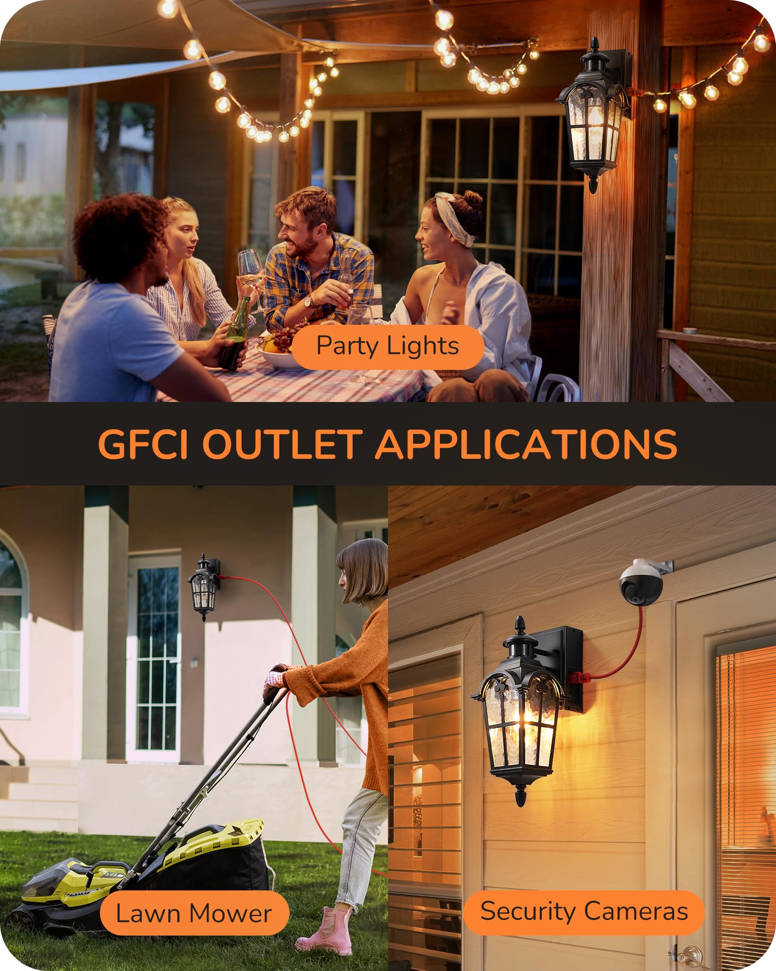 Edishine Motion Sensor Outdoor Lights, Porch Light With Gfci Outlet, Exterior Lighting Fixtures Dusk To Dawn Outside Wall Sconce
