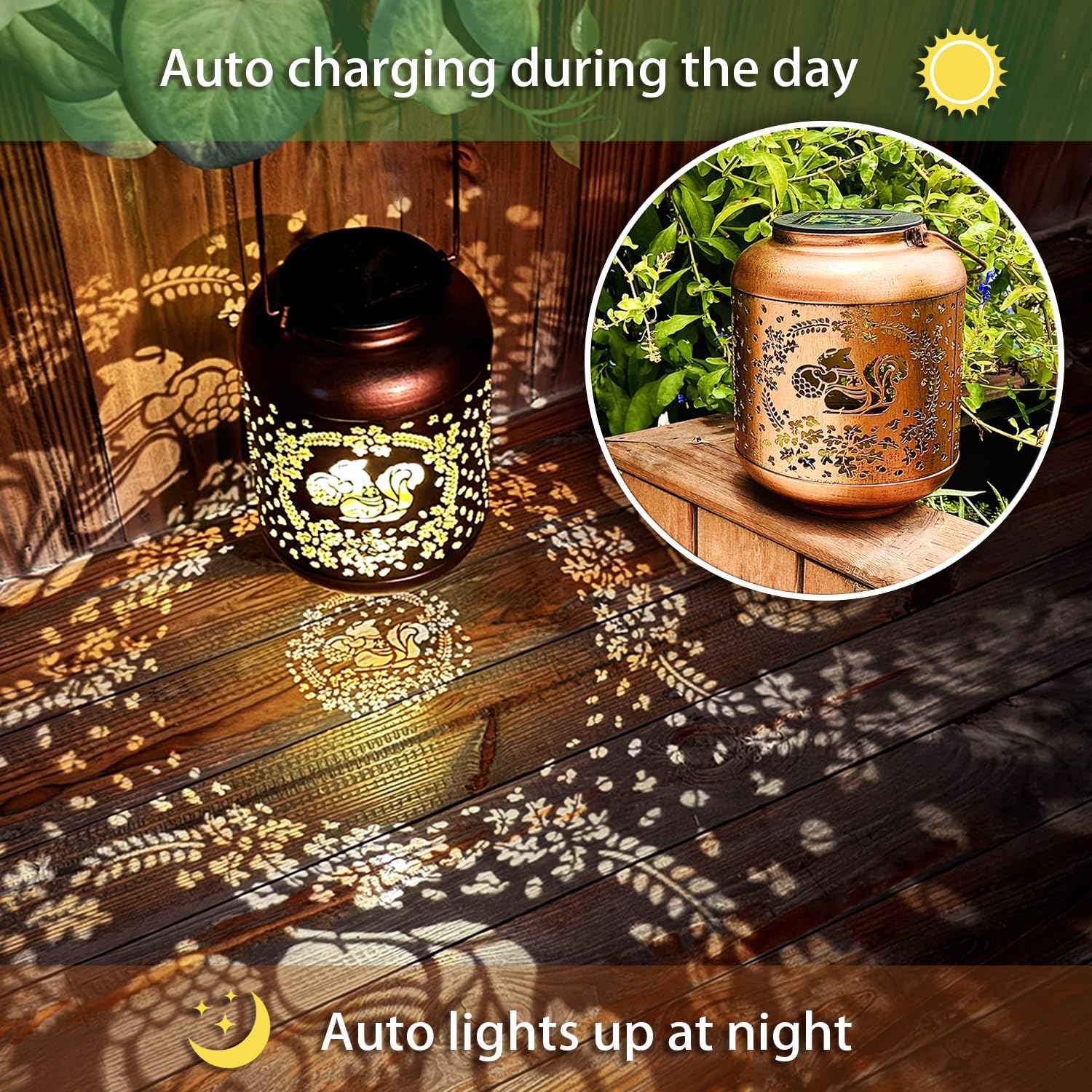 Squirrel Solar Lanterns Outdoor Waterproof Hanging Solar Lights Squirrel Gifts For Women Men Metal Decorative Led Lanterns For Y