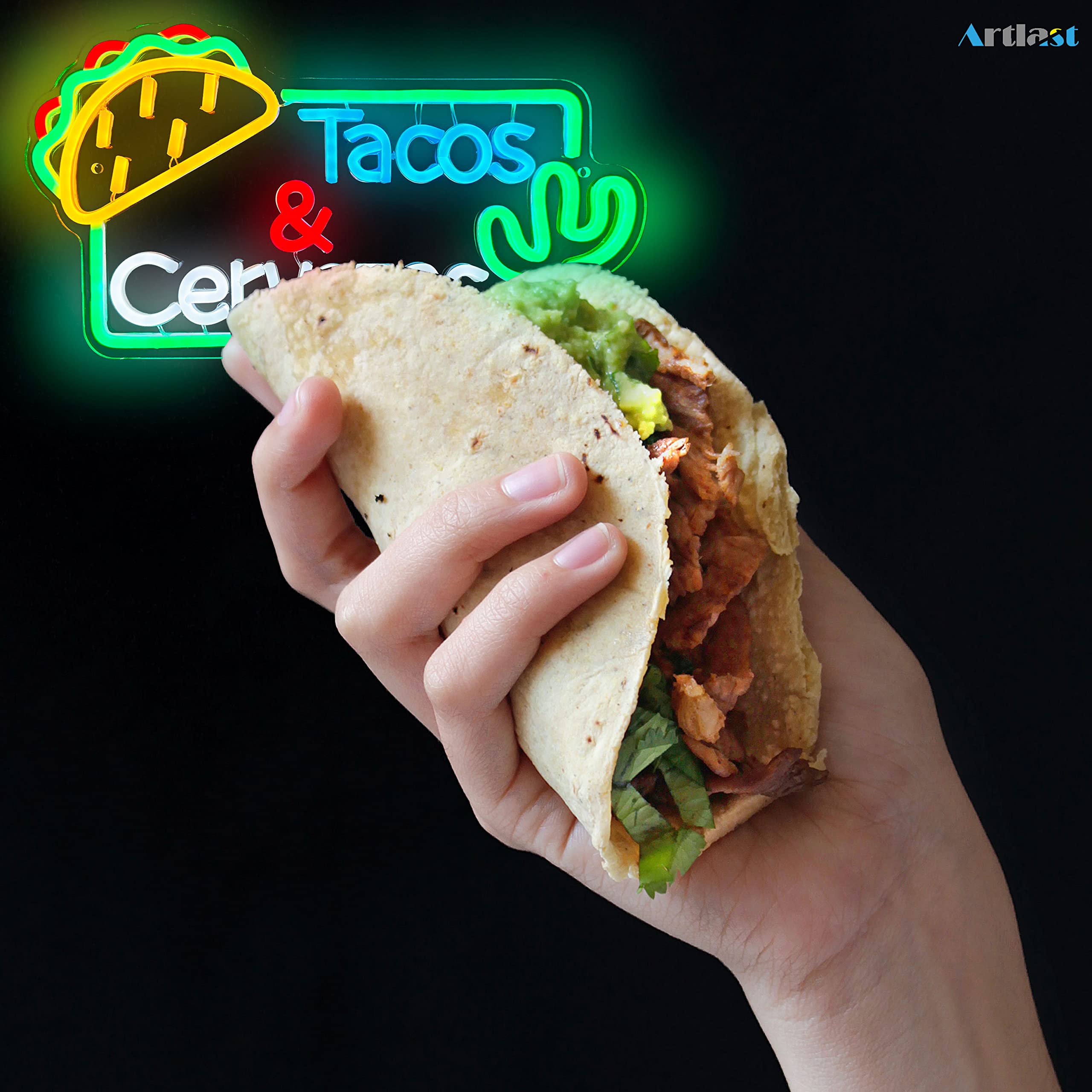 Artlast Tacos Neon Sign LED Light - Acrylic Decor for Taco Shop, Tacos & Cervezas Theme, Color: Tacos