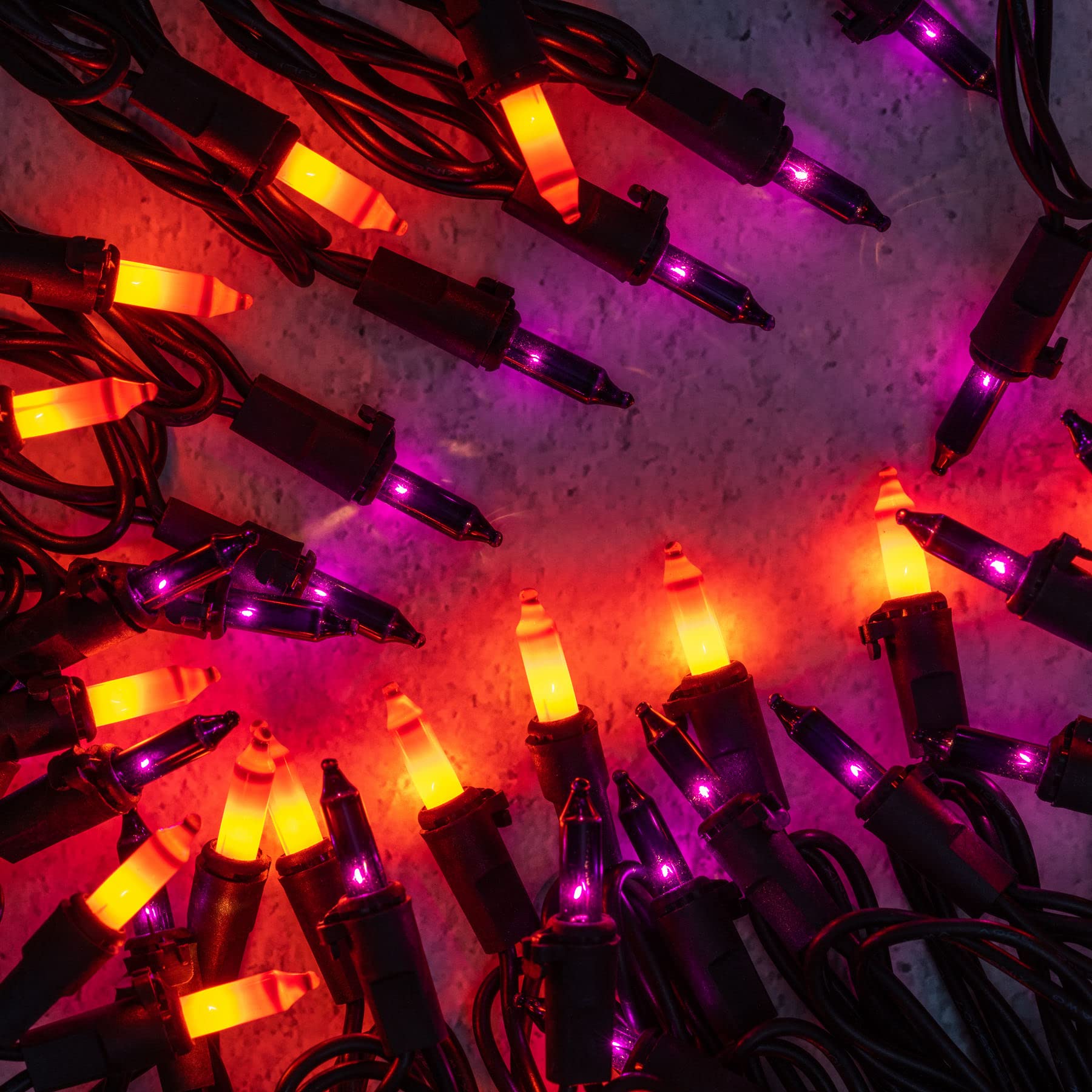 Yuletime Orange & Purple Halloween Lights With Black Wire, 66 Feet 200 Count Ul Certified Christmas String Lights, Pack Of 2 Set