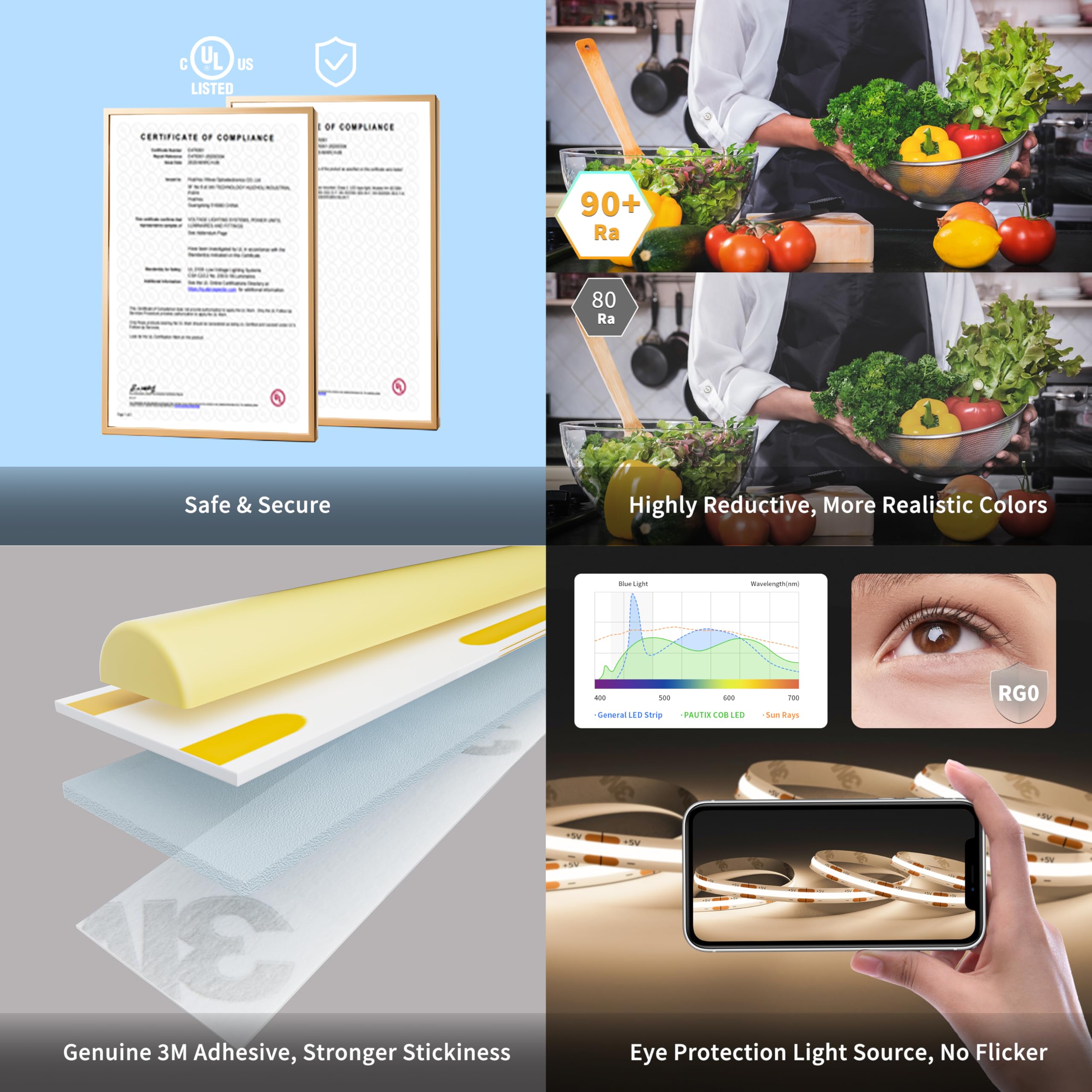 Pautix Cob Led Strip With Motion Sensor,5V Usb Led Tape Light 4000K Natural White 9.84Ft/3M,Cri90+ Super Bright 960Leds,Dimmable