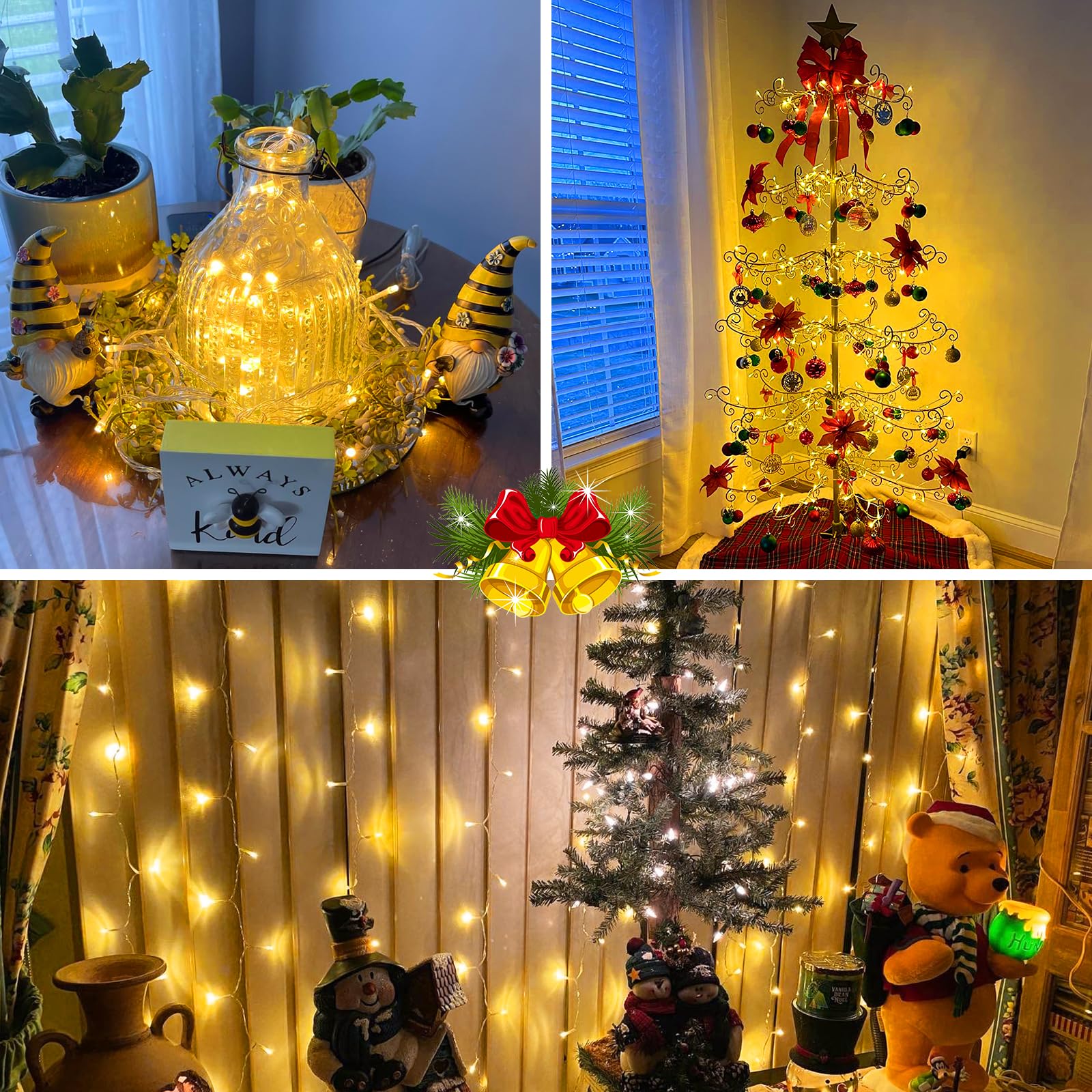 Yeguo 500 Led 165Ft Christmas Lights Outdoor Waterproof, Warm White String Lights Indoor, 8 Modes Clear Wire Twinkle Xmas Tree L