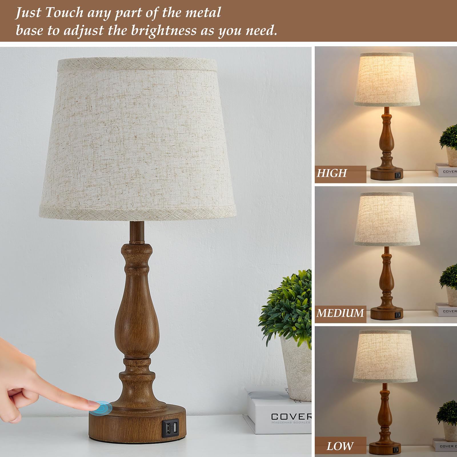 Ejiaxin Classical Table Lamps For Bedrooms Set Of 2 - Touch Bedside Lamps With Dual Usb Ports, 3 Way Dimmable Nightstand Lamps F