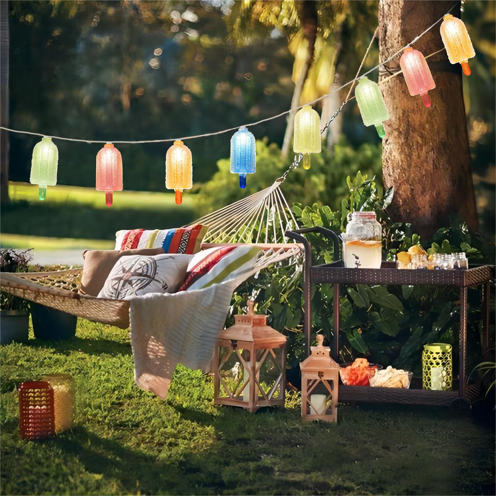 Egcol 8.5Ft Led Popsicle String Lights - Plug In Colorful Ice Cream Decorative String Lights With 10 Popsicle Lights For Indoor