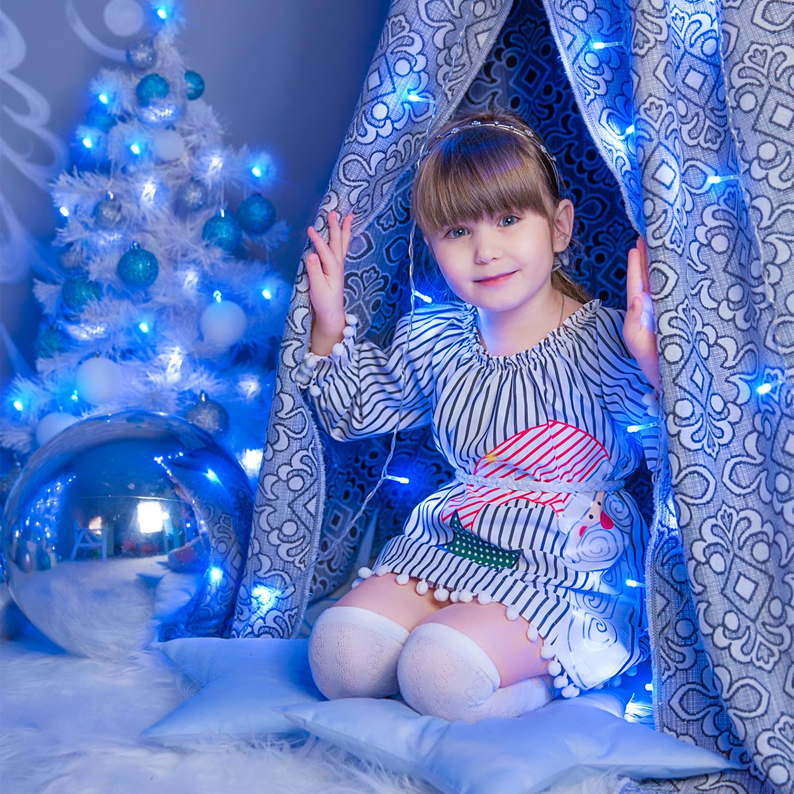 800 Led Blue Christmas Lights Outdoor 262Ft Clear Wire Blue String Lights 8 Modes Clear Wire  Plug In Waterproof Twinkle Fairy String Light For Indoor Christmas Tree Bedroom Decorations