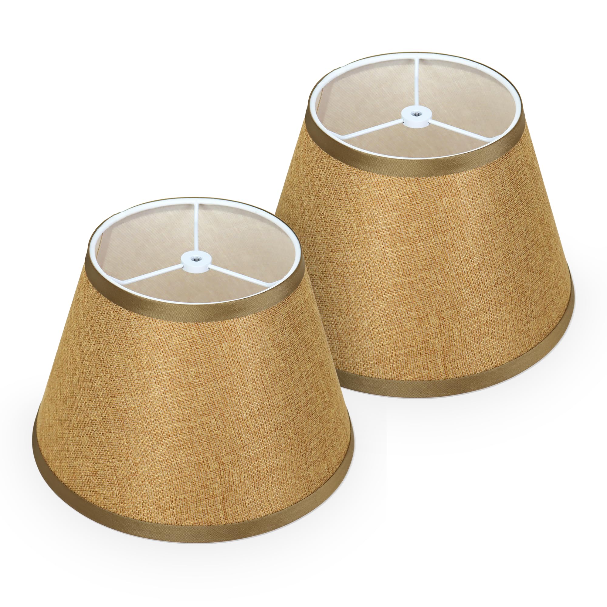 Brown Empire Lamp Shades Set of 2, 5.9 x 9.8 x 6.7 (Spider) Small Lampshades for Table Lamps, Natural Linen Replacement Lamp Sha
