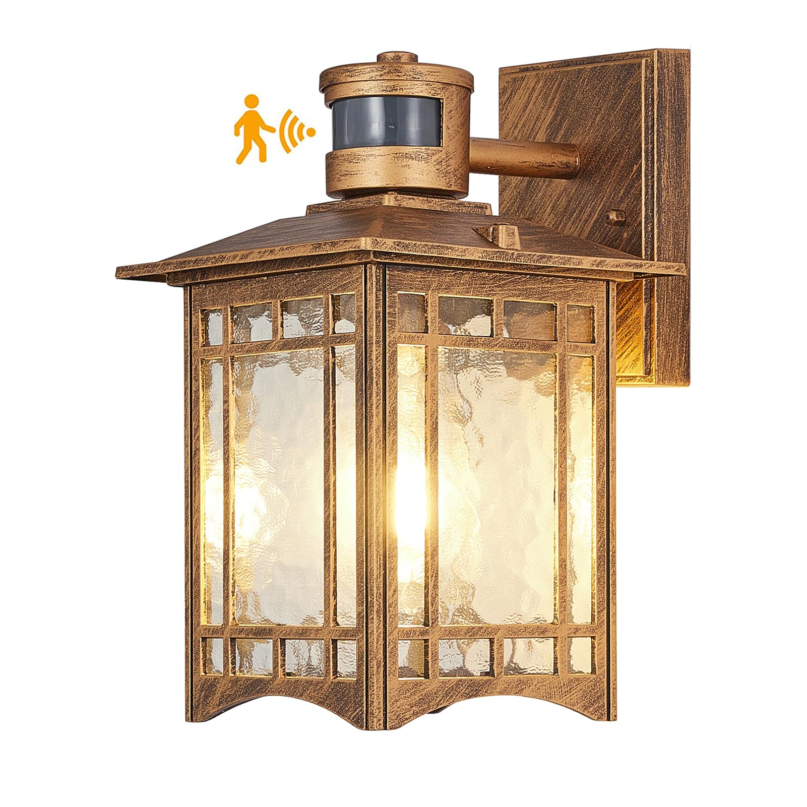 XANGQAN Brown Motion Sensor Outdoor Light Fixture - Waterproof Wall Mount Lantern for Porch, Patio, Garage - Model WY04-GT