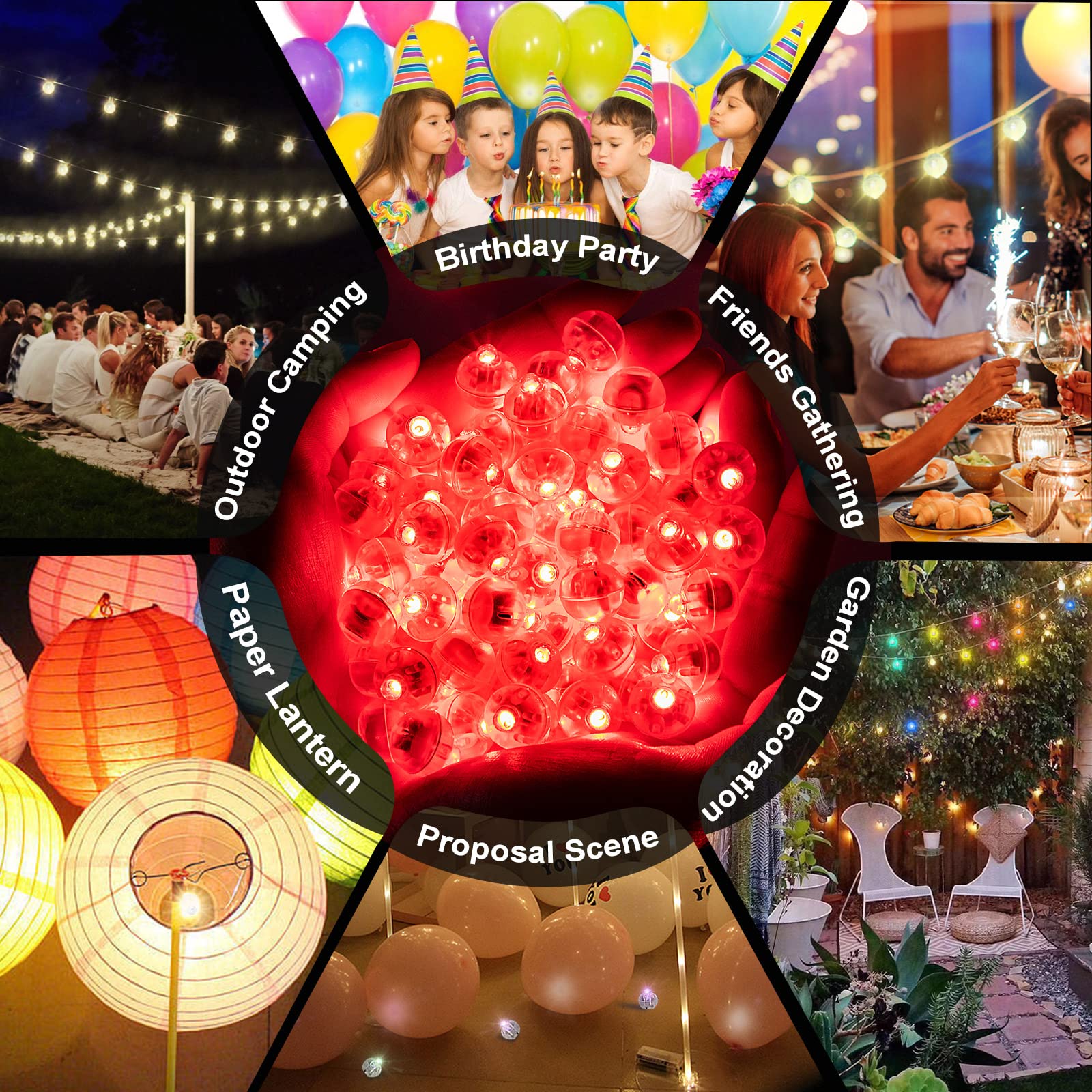 Aogist 100 Pcs Red Balloon Light With Loop For Hanging, Mini Ball Lamp Round Tiny Led Light For Paper Lanterns Balloons Vases Cu