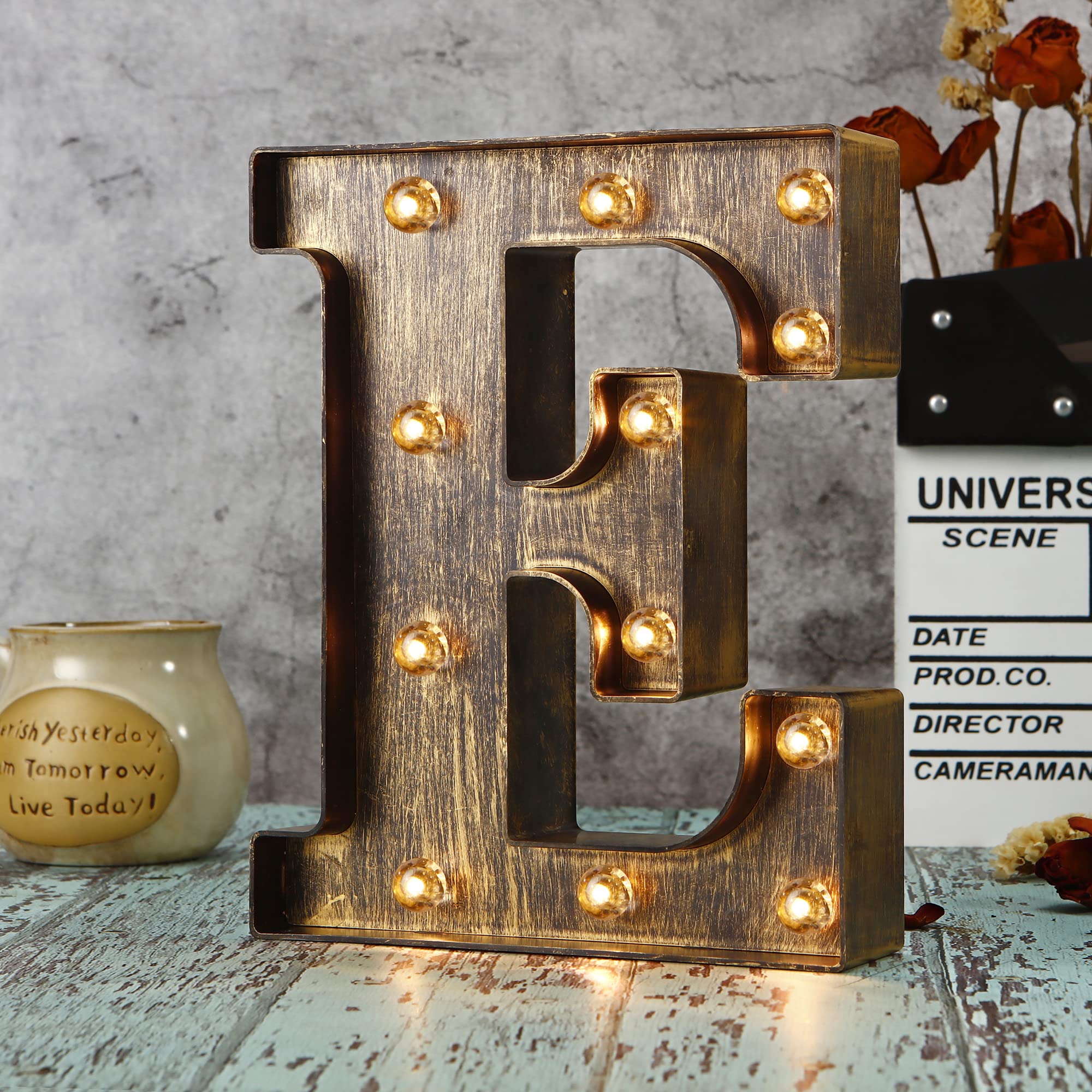 YOUZONE Vintage Led Marquee Letter Light Up Alphabet Letter Sign for Cafe Wedding Birthday Party Christmas Lamp Home Bar Initial