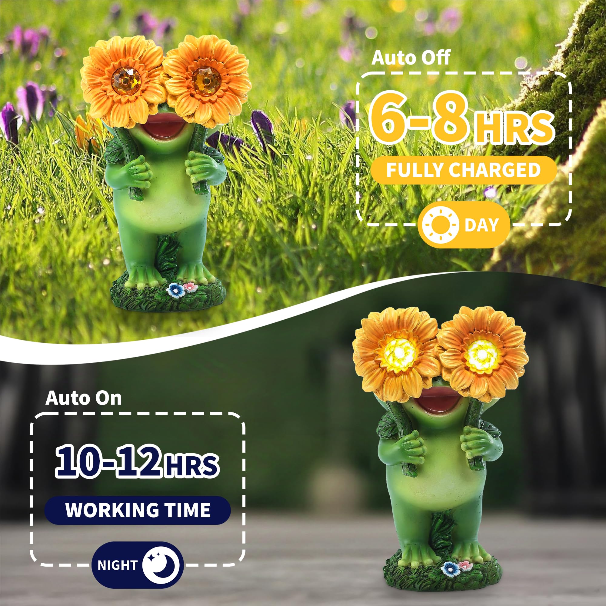 CFFOWNUG Outdoor Frog Garden Statue with Solar Light, Funny Frog Design for Mothers Day, Yard Decoration, FROG-02, Model SP-OVEY-553K