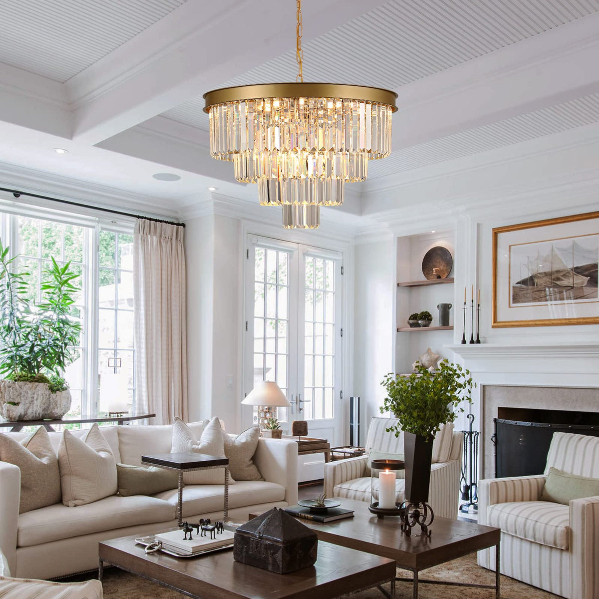 A AXILIXI Modern Crystal Chandelier, 24" Gold Raindrop 12-Light Pendan ...