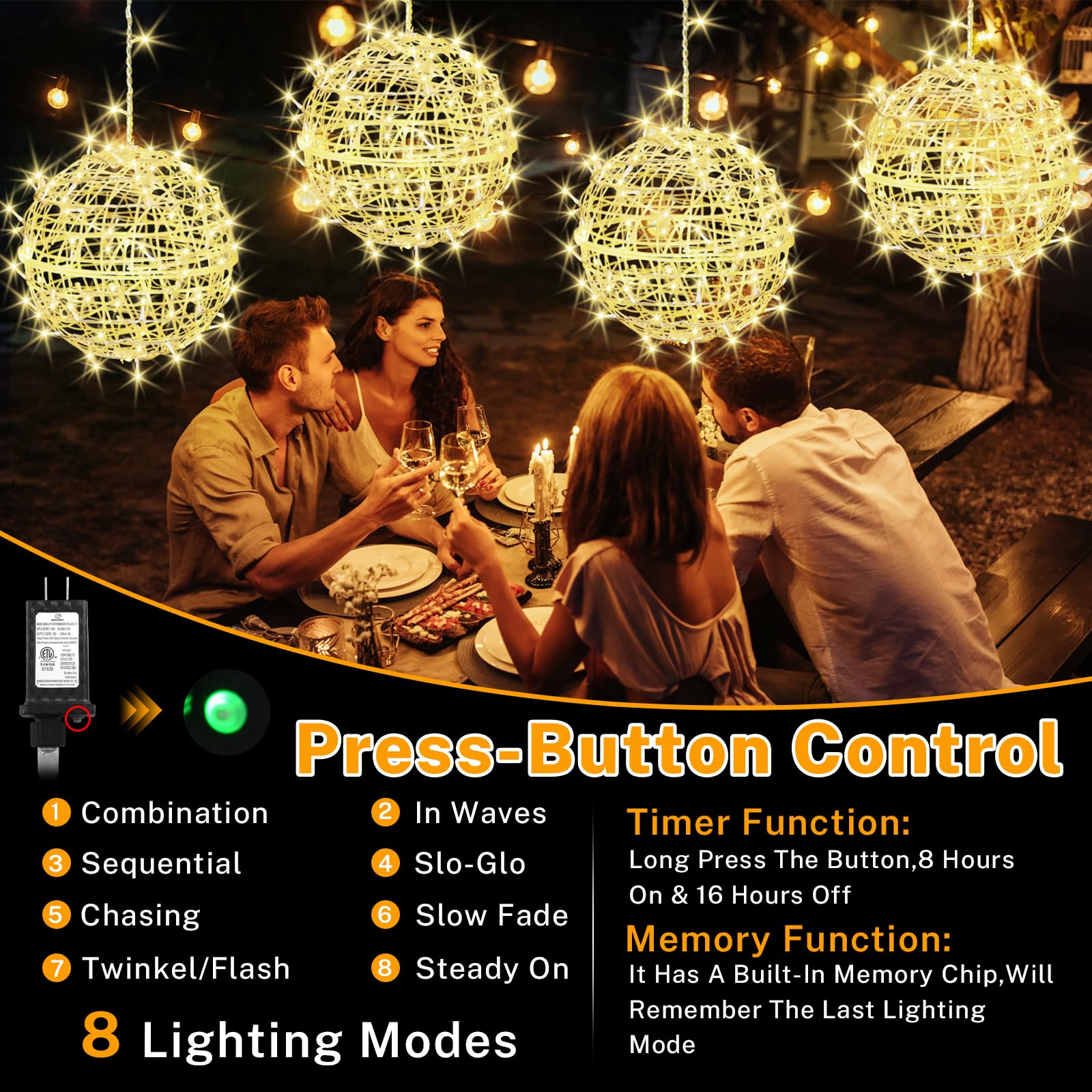 Jnoec Outdoor Balls Lights Hanging Tree Garden Lights - 4 Pack 11.8'' Sphere Lights With Plug In Globe Lights Trees Garden Light