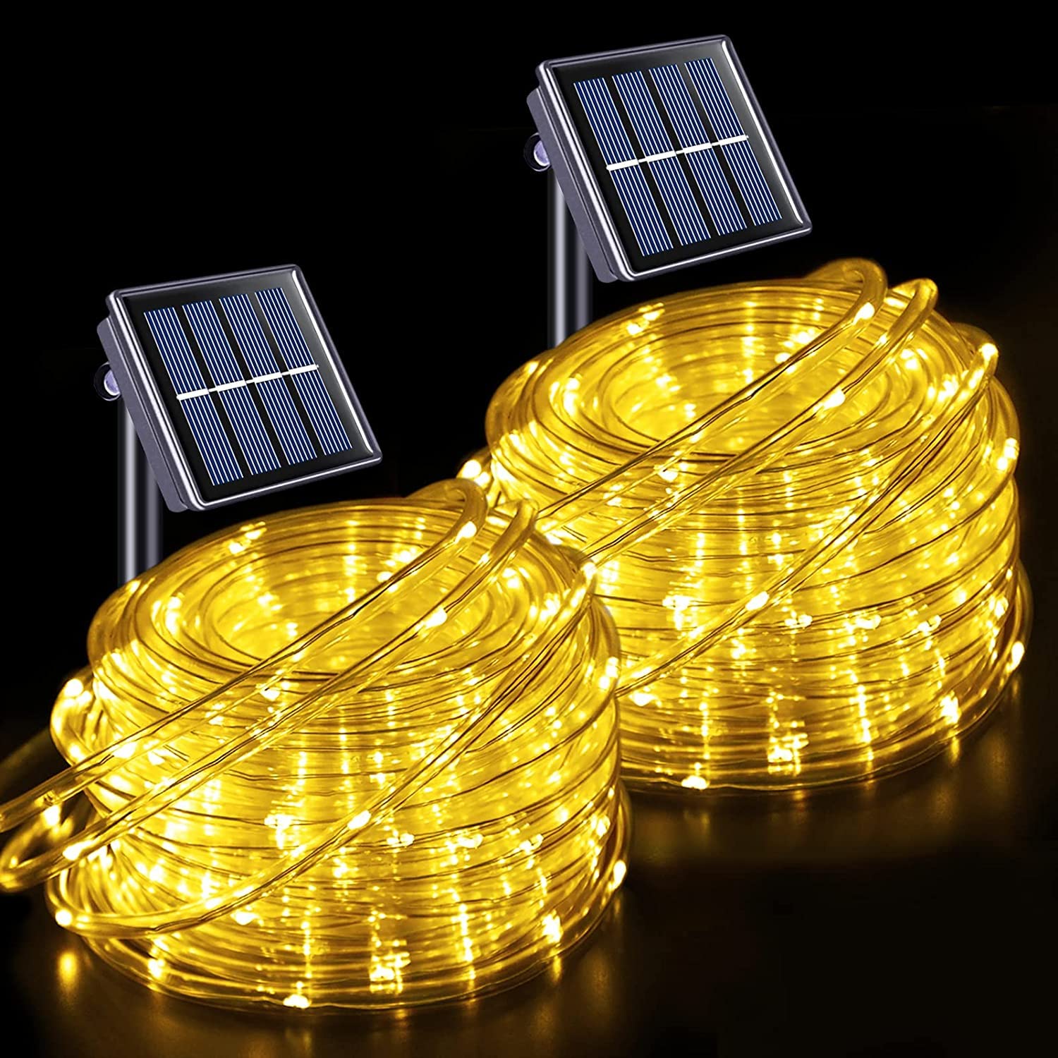 JMEXSUSS 2 Pack 100 LED Solar Rope Lights,33ft 8 Modes Solar Rope Lights Outdoor Waterproof LED Solar Powered Rope Tube for Tram