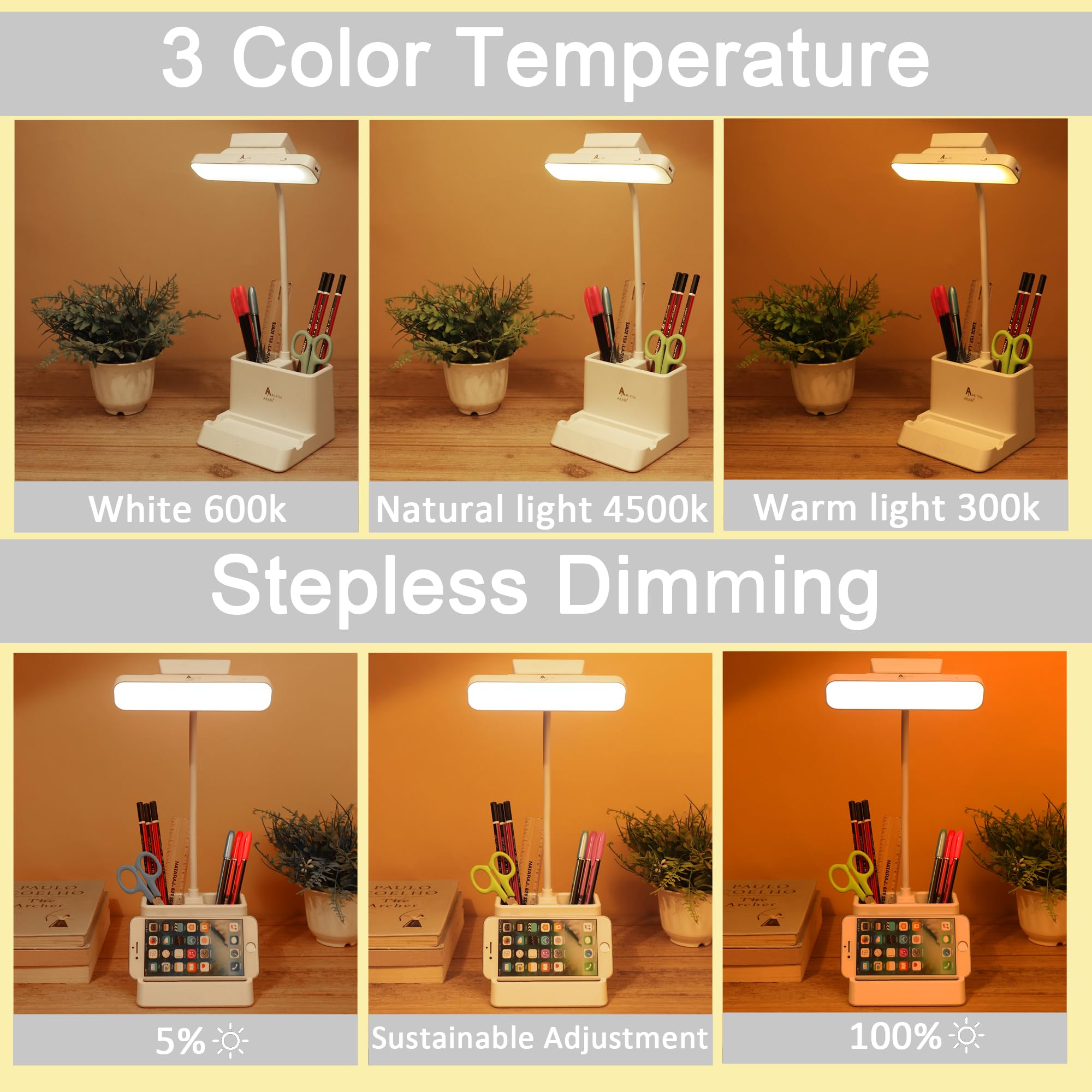 SaleOn Dual Purpose Desk Lamp & Wall Lamp with 3 Ligting Color Mode Rechargeable Study Lamp, with Eye Protect Mobile Holder, Tou