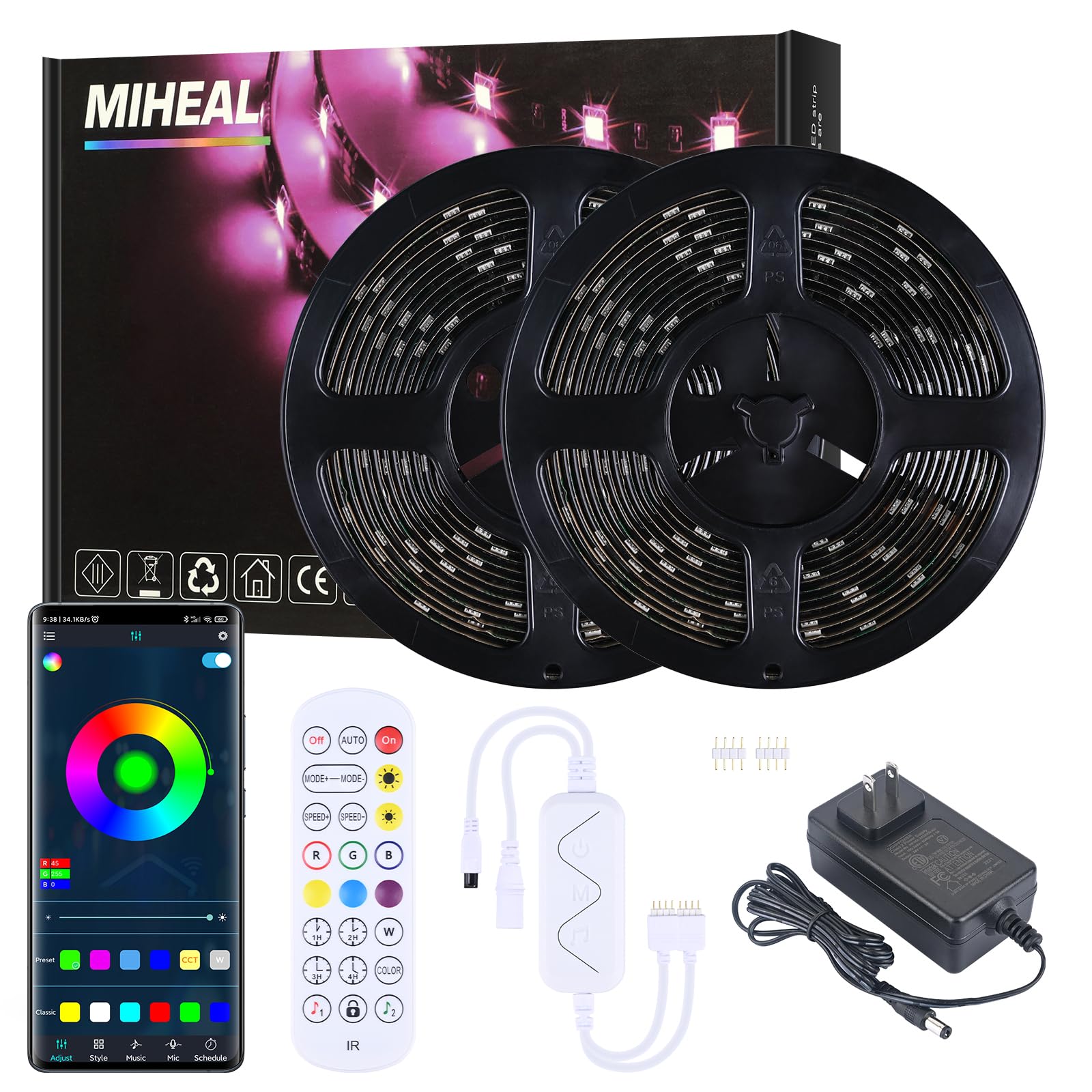 Miheal 32.8 Ft Led Strip Lights Kit, 300 Leds, Waterproof 5050 Rgb, With Rf Controller, For Home, Kitchen, And Bedroom Decoration