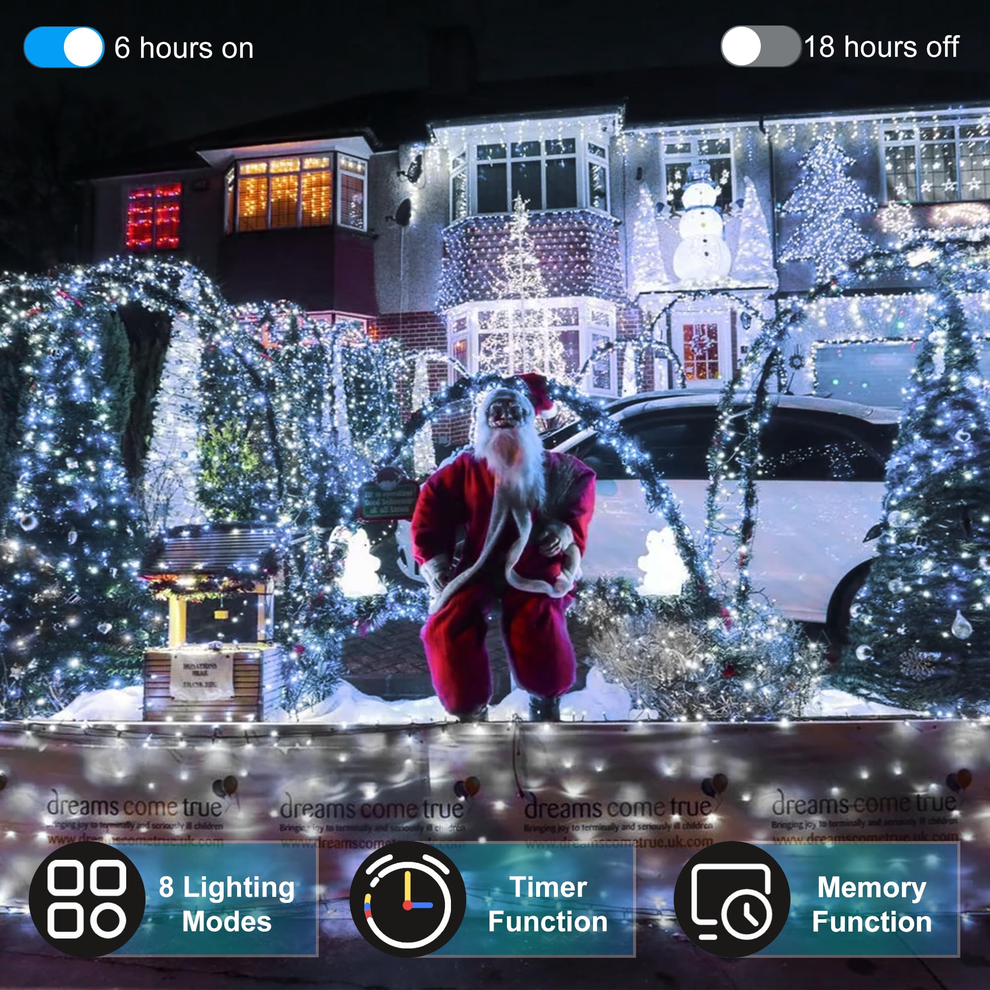 HRANBOTY 492FT Christmas Lights Outdoor, 1300 LED, Cool White, Waterproof, 8 Modes, with Timer & Memory Function, Model HS-1300L