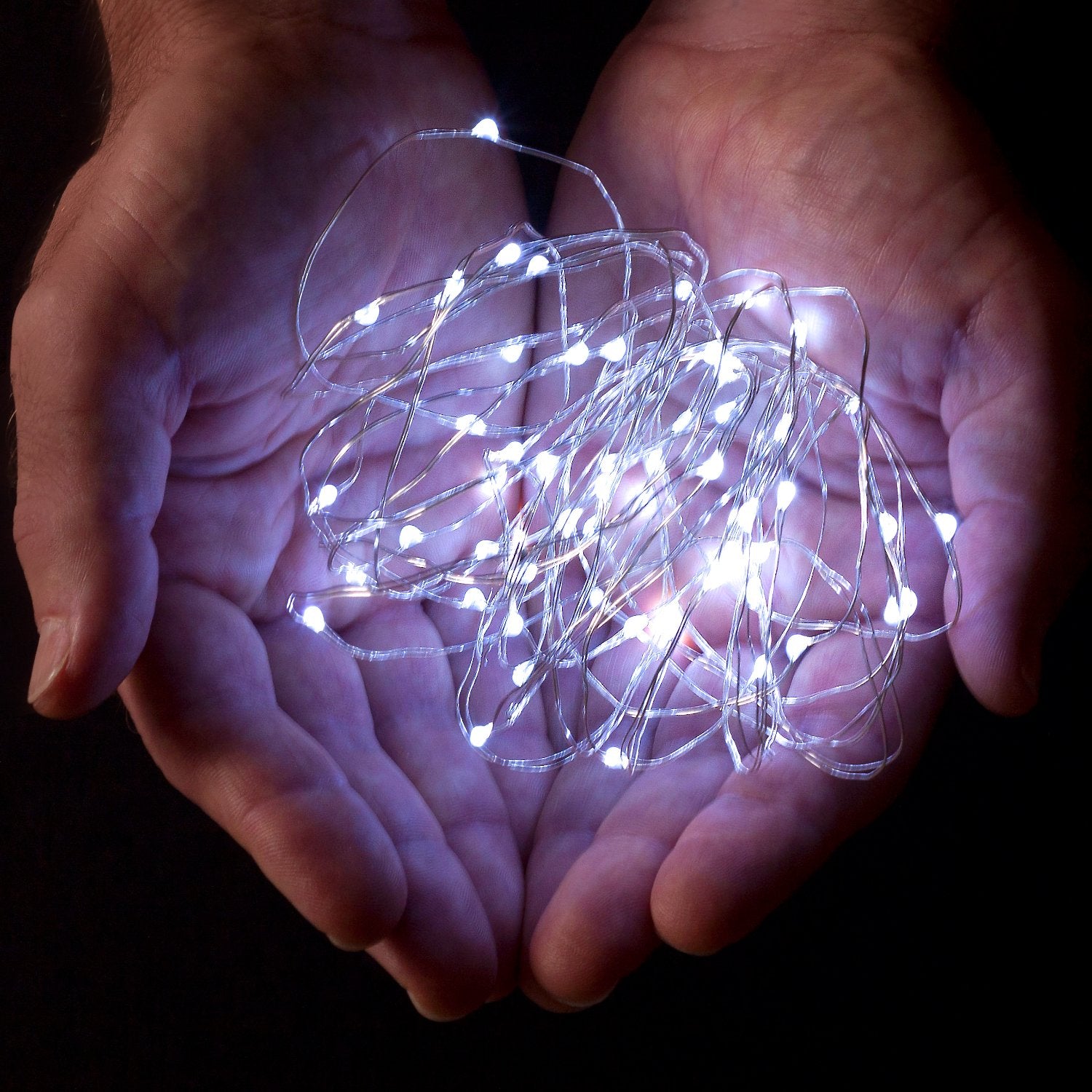 RTGS Cold White LED String Lights, 2 Sets of 20 LEDs, 6.5 ft Silver Wire, Battery Powered for Indoor/Outdoor Use