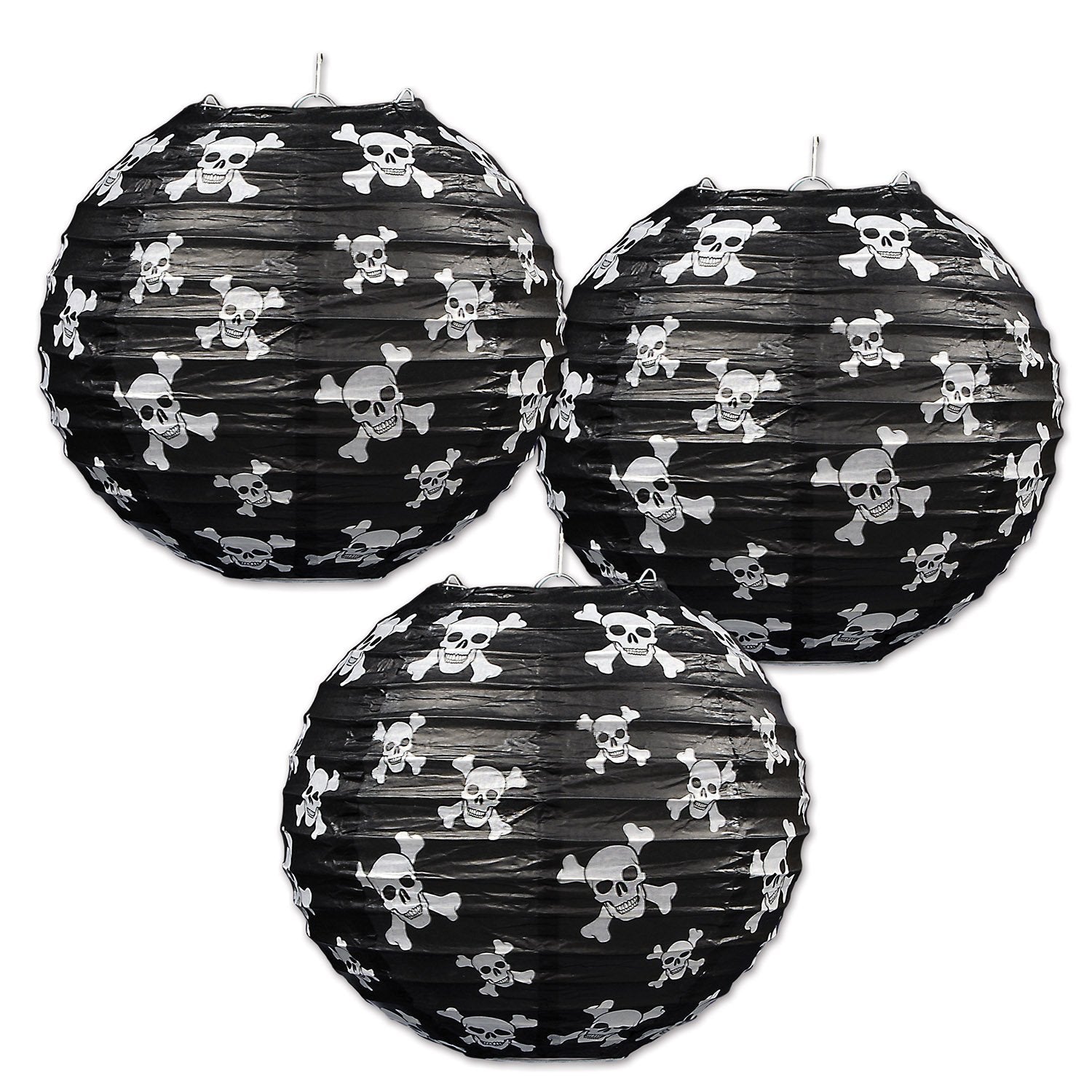 Beistle Pirate Paper Lanterns, 9 1/2-Inch, Black/White