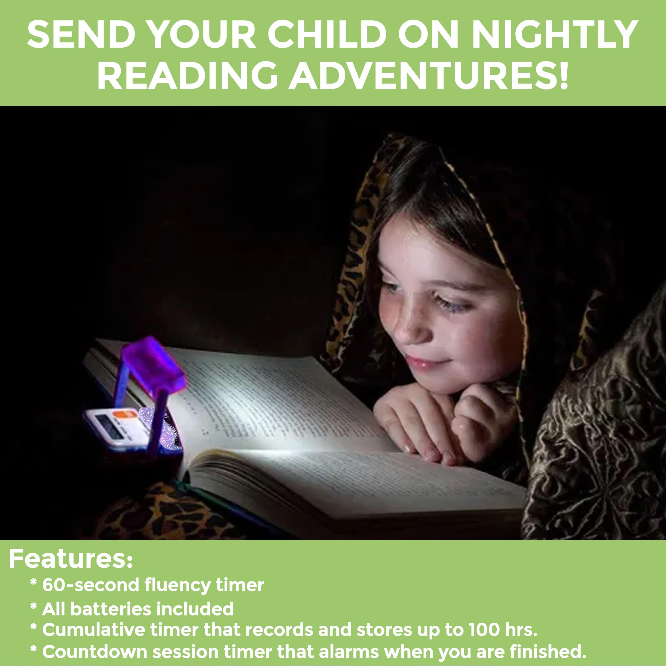 Mark-My-Time Digital Bookmark & LED Book Light - Snow Wolf/Tiger Design, Timer & Cool Reading Incentive for Kids, Perfect Christmas Gift