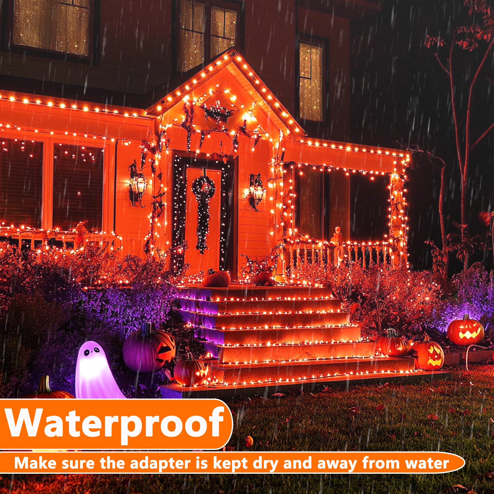 Joomer Orange Halloween Lights, 100Ft 300 Led String Lights With 8 Modes Timer Waterproof Plug In Indoor Outdoor String Light Fo