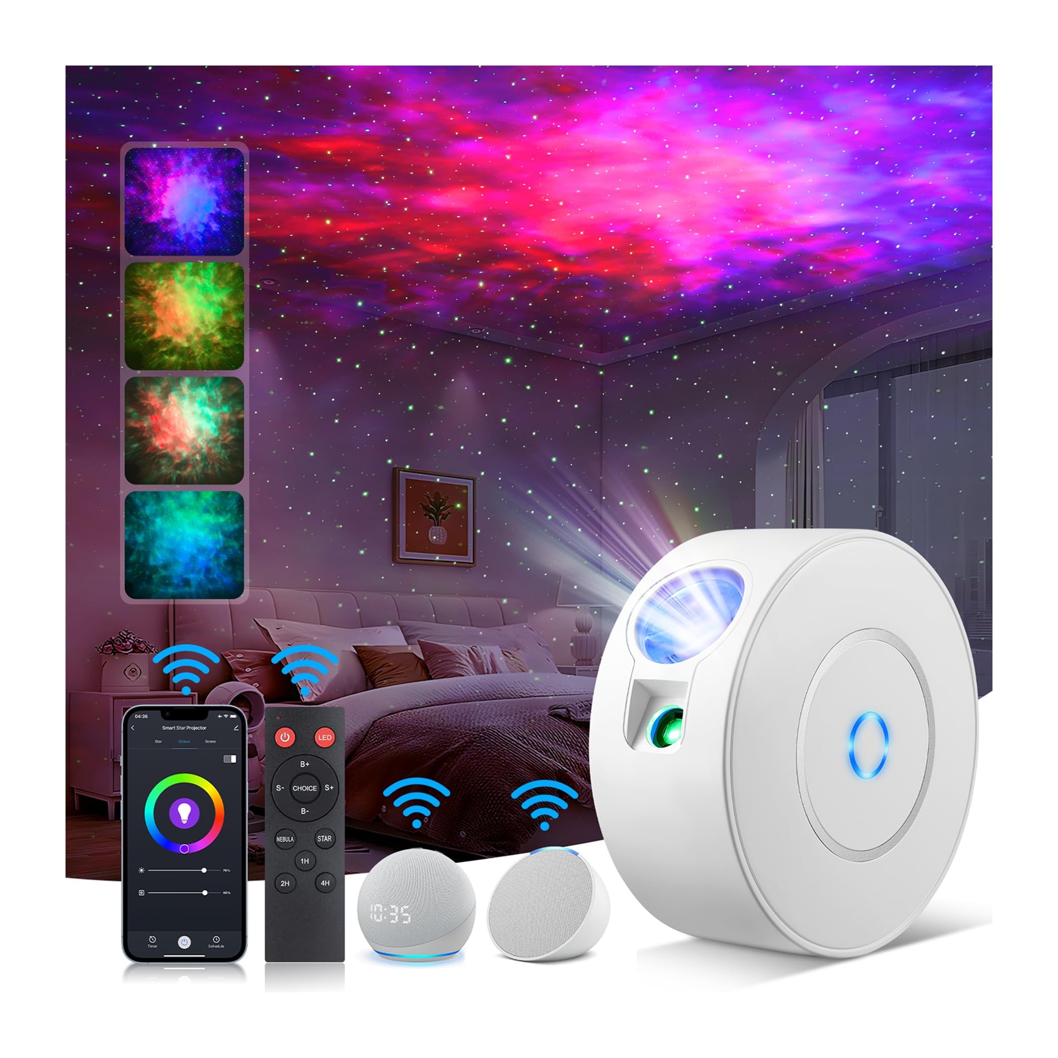 Aurviv Laser Safety Certified Star Projector, Galaxy Projector with Smart App & Voice Control, 900 Sq.ft Coverage, 4 Custom Scen