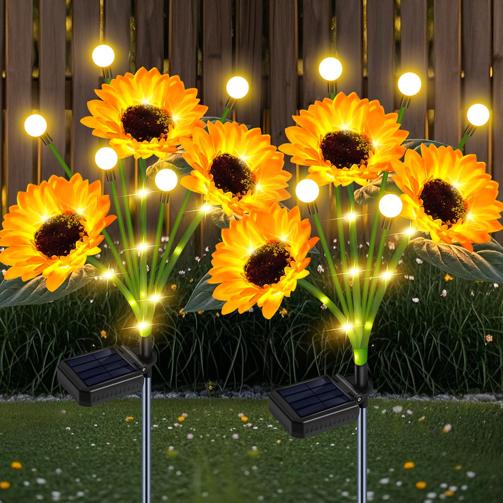 Yeuago Sunflower Solar Lights Outdoor Garden Decor Upgraded Solar Sunflowers With Firefly Lights Waterproof Gifts For Mom Women Grandma Garden Decor For Outside Yard Patio Pathway Lawn(2 Pack)