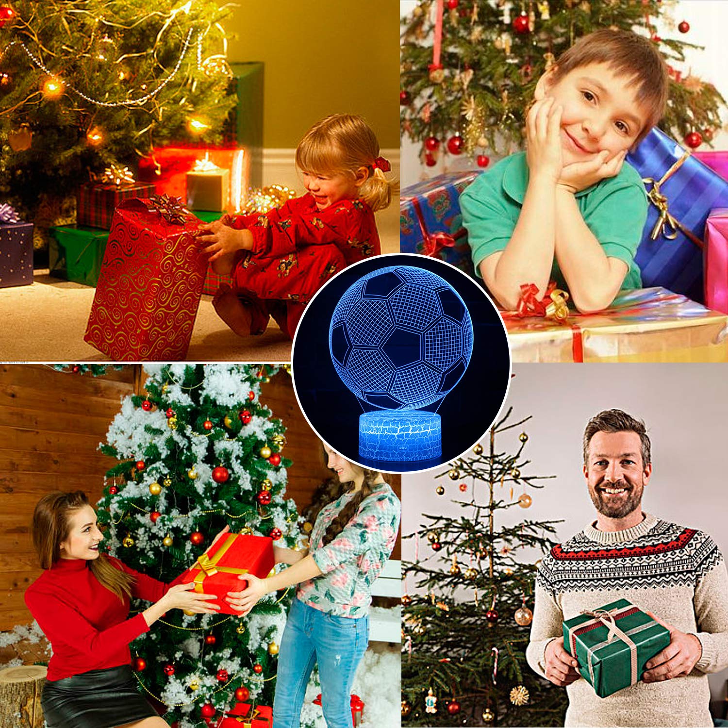 Azalco 3D Illusion Soccer Night Light,Football Led Lamp 16 Color Change Smart Touch&Remote Control Teenager Christmas Gifts Xmas