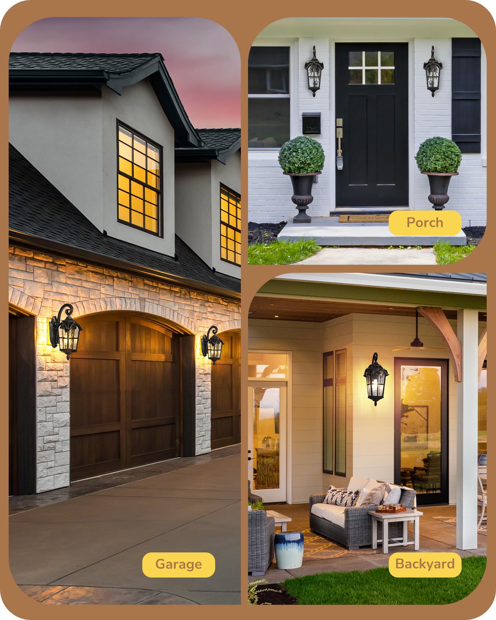 EDISHINE Outdoor Wall Lights, 20.4" Large Black Lantern, Waterproof Aluminum & Glass Fixture, Model HOWL06N