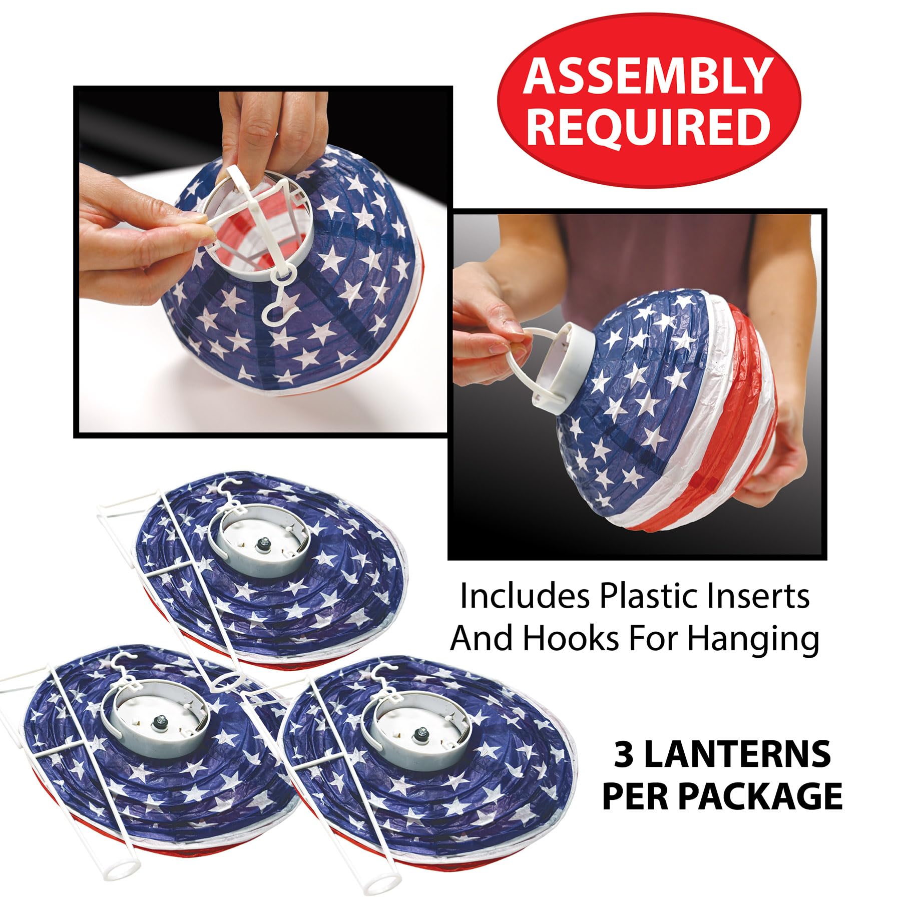 Beistle Light-Up Patriotic Paper Lanterns, 8in Red/White/Blue Cardboard, Model 52146