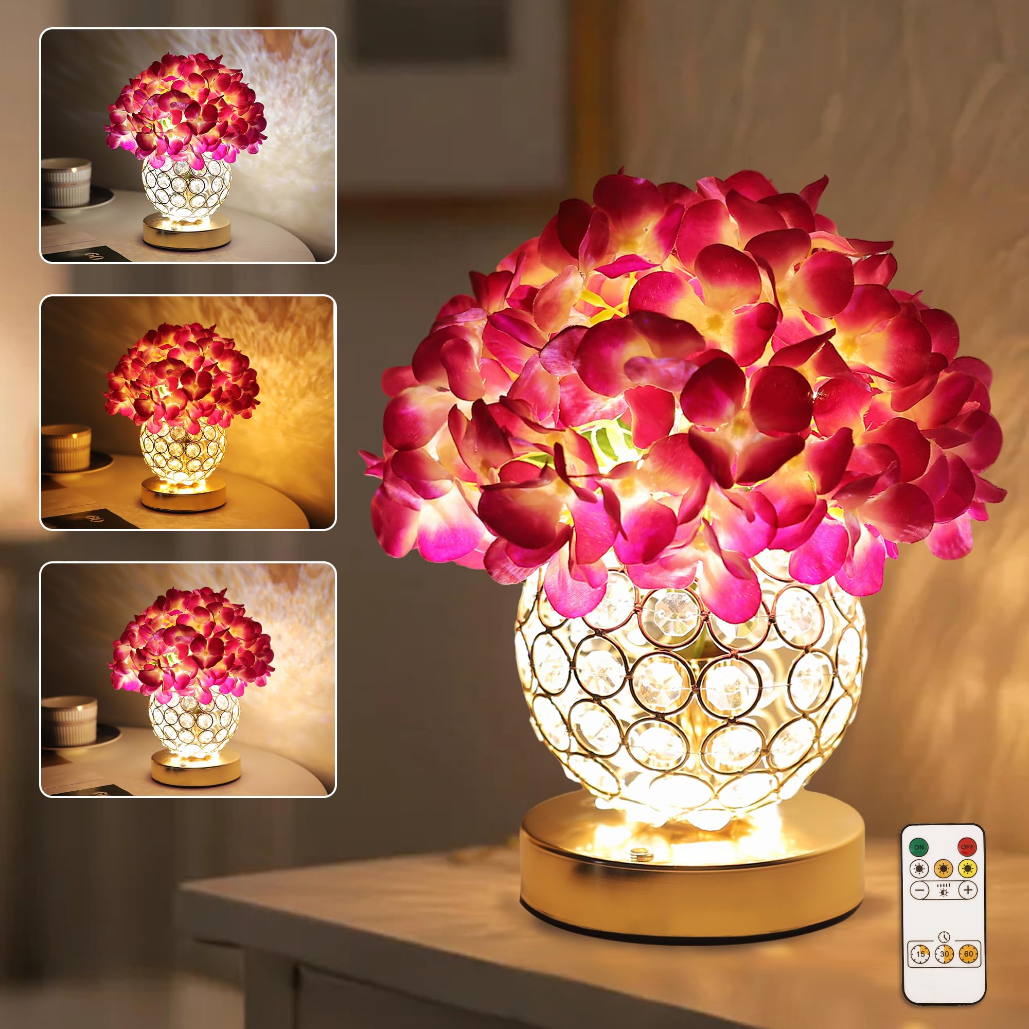 Artificial Hydrangea Flower Lamp With Remote Control  Hydrangea Flower 3 Color Dimmable Night Light Gifts For Women Mom Wife Friend Birthday Christmas  Bedroom Coffee Shop Store Living Room Decor