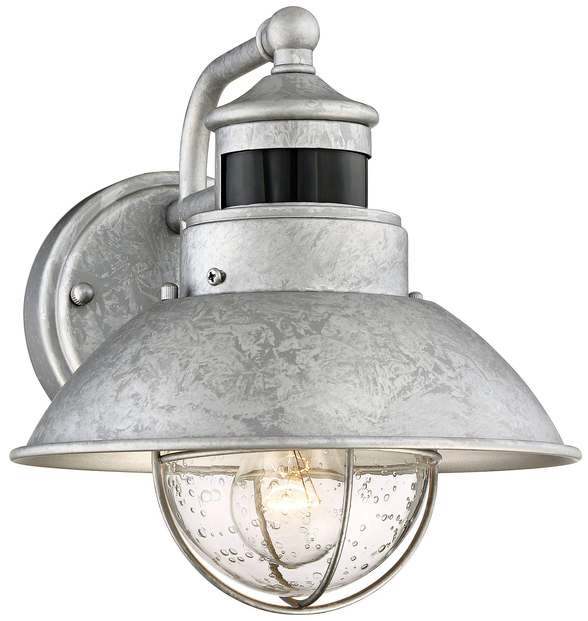 John Timberland Outdoor Barn Light Fixture, Galvanized, 9in Clear Seedy Glass, Motion Sensor, Rustic Industrial Design, Model 1N591