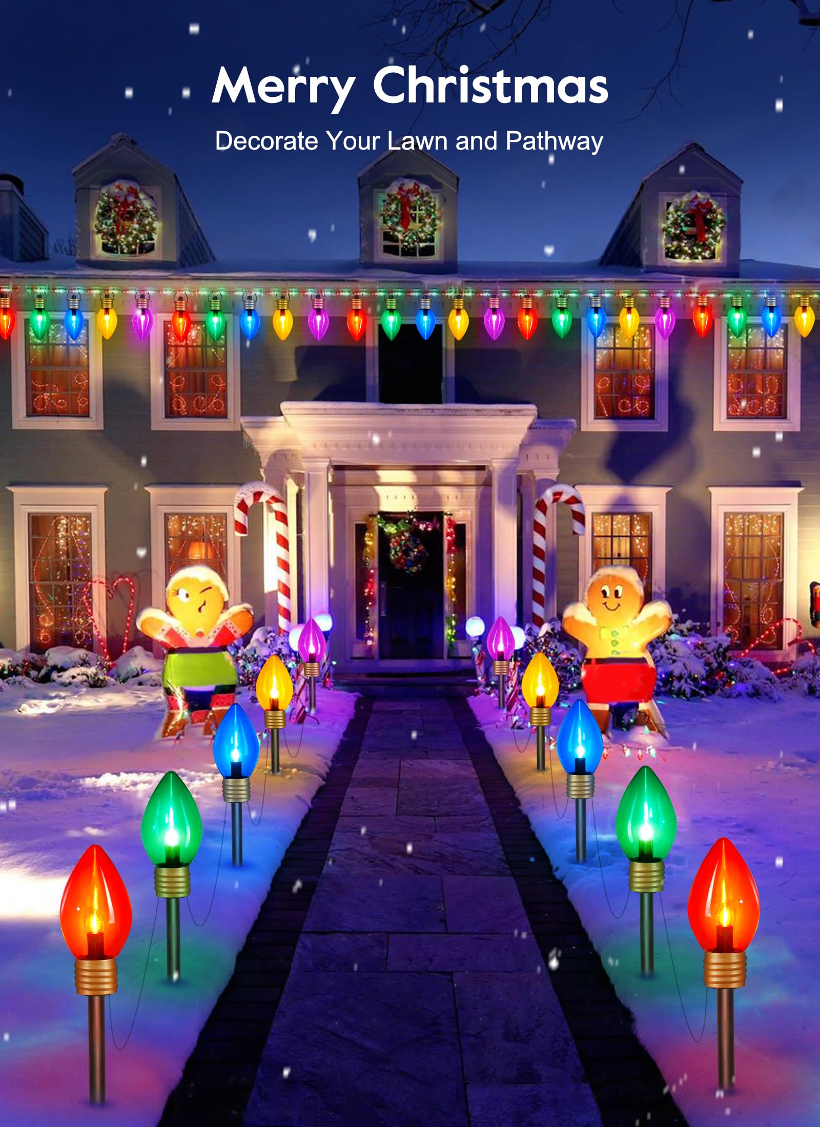 Minetom Jumbo C9 Christmas Lights Outdoor Decor, 8.5ft String, Multicolored, PVC, Model GY-C-55-U-B1, 1 Pack