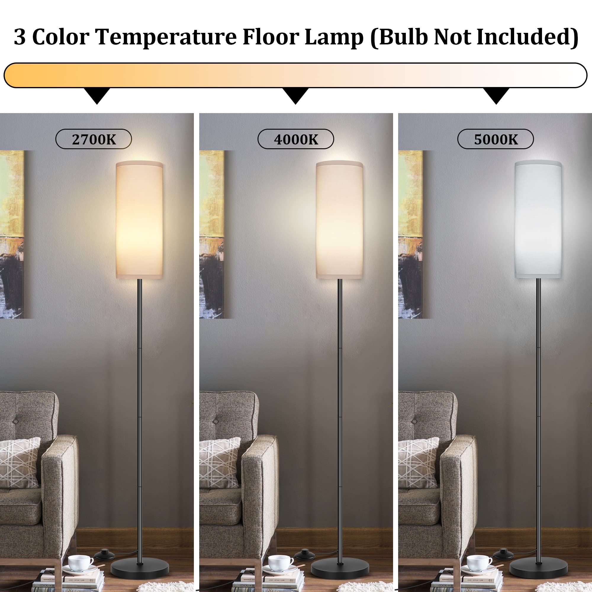 Partphoner Modern Floor Lamp, Minimalist White Standing Lamp With Foot Switch For Living Room