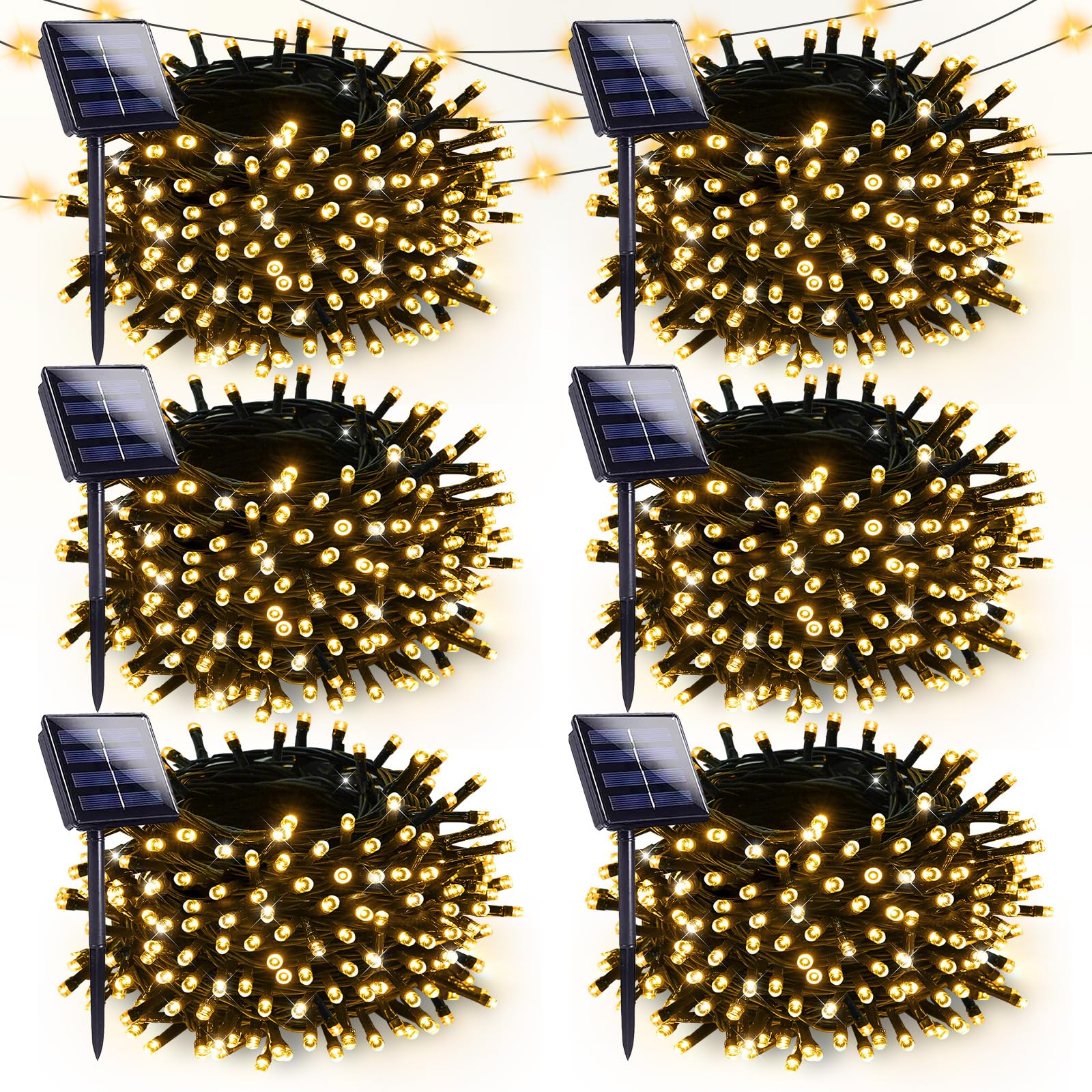 YIQU Solar Christmas Lights 600 LED 198 FT Warm White Waterproof String Lights 6 Pack Model SSLGW