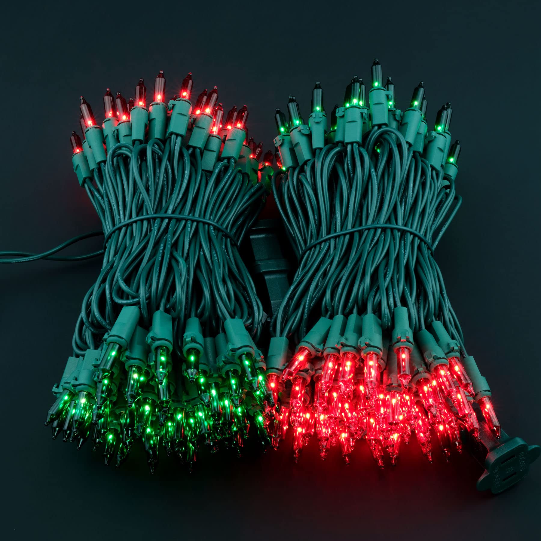 YULETIME Christmas Lights String, 200 Count, 66 Feet, UL Certified, Incandescent Mini Lights, Red & Green, Model DDS-L-100E/2F(0.34)