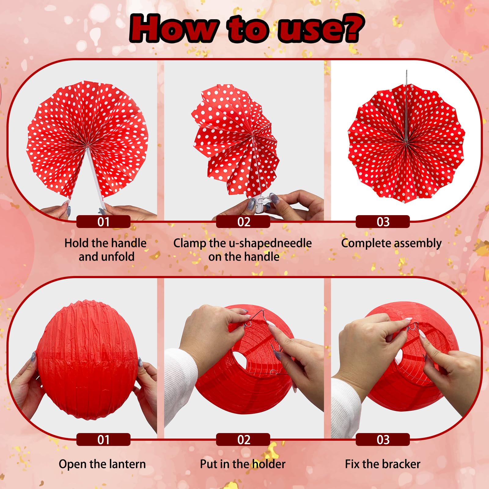 Peywot 15Pcs Red Party Decorations Supplies Set, Hanging Red Paper Lanterns Paper Fans For Home Decor Birthday Wedding Graduatio