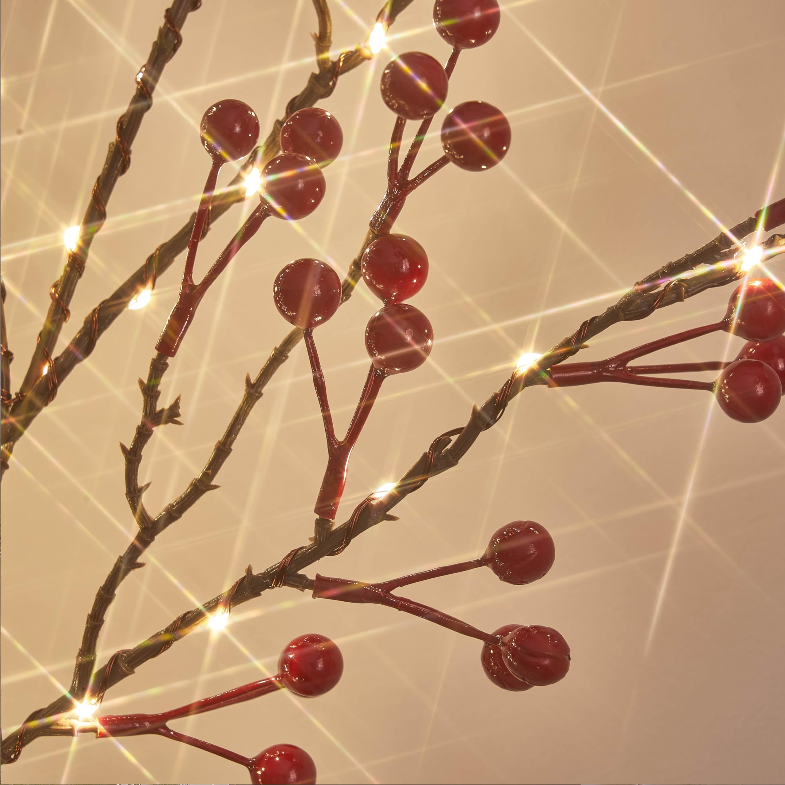 Litbloom Lighted Red Berry Branches 80 Led Fairy Lights With Timer, Twig Branches With Lights 32In Battery Operated And Usb Plug In For Home Fireplace Christmas Decoration