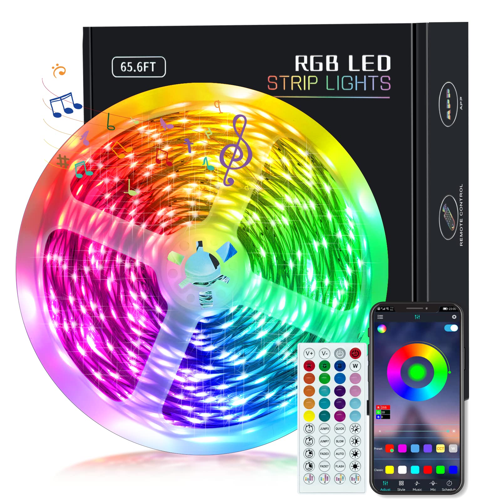 Keelixin 65.6Ft Rgb Led Strip Lights, Music Sync, App & Remote Control, Multicolor Home Decor