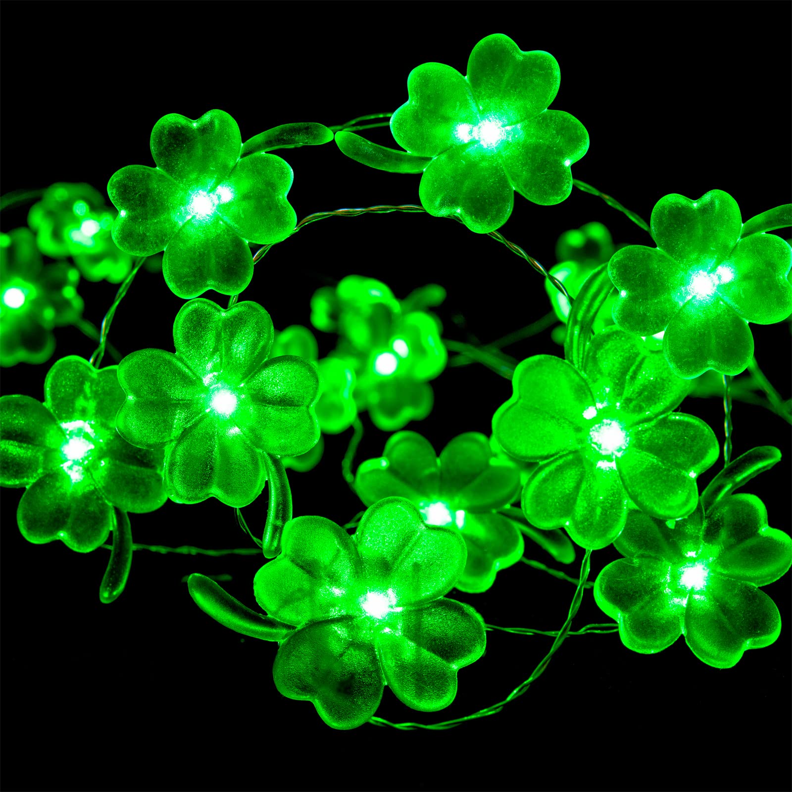 KAiSnova Decorative Light St. Patrick's Day Lights Shamrocks LED String Lights 10ft 40LEDs Battery Powered with Remote Fairy Lucky Clover String Lights for Bedroom Party Feast Green Irish Decoration